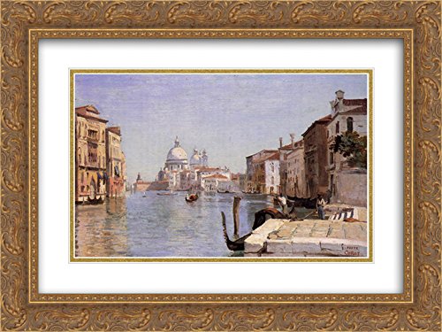 Venice 'View Of Campo Della Carita From The Dome Of The Salute' 24x18 Gold Ornate Framed Museum Art Print by Jean Baptiste Camille Corot - Classic Italian Landscape Painting for Living Room, Office & Gallery Decor