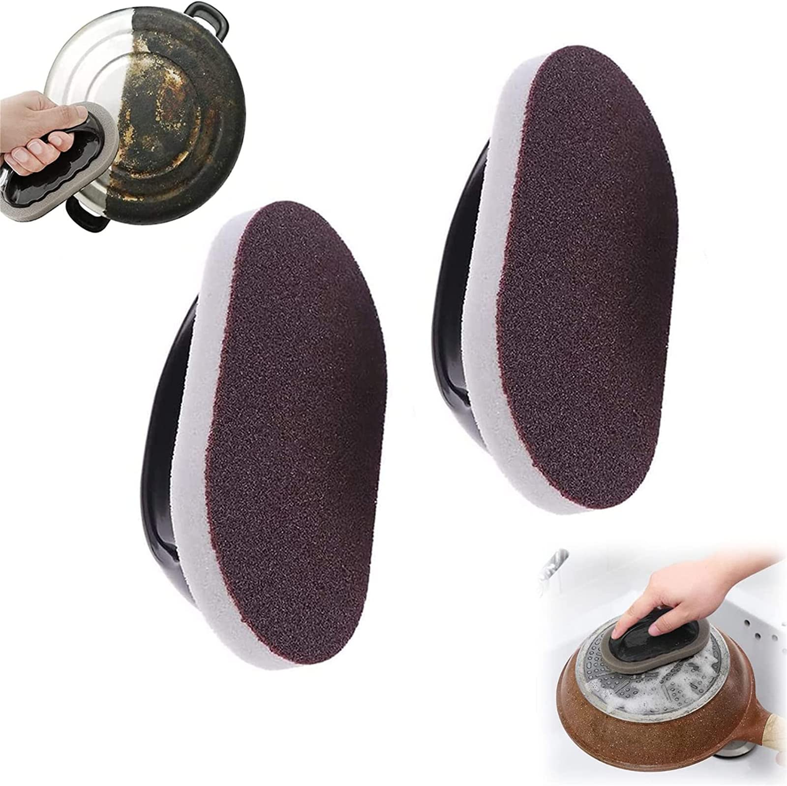 YOOUS Emery Sponge Kitchen Pot Brush - Heavy Duty Dish Scrubber with Handle for Sink, Pots & Pans - Rust Cleaning Tool for Fast Kitchen Cleaning - Perfect for Stubborn Stains on Cookware, Baking Sheets & Grill Grates
