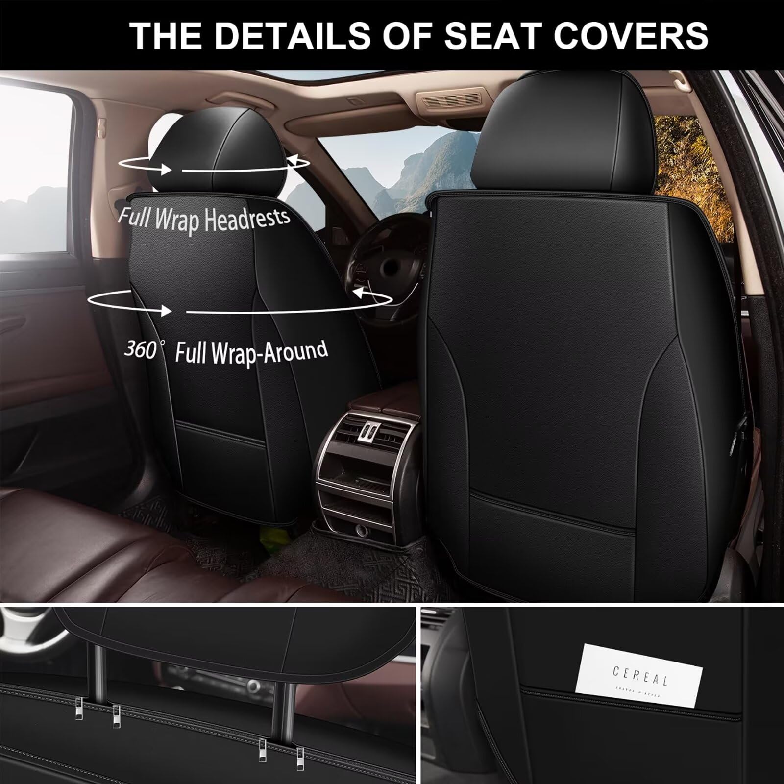 Waterproof Leather Seat Covers for Nissan Altima 2009-2025 - Full Set 2 Row 5 Seats with Airbag Compatibility (Black) - Perfect for Daily Commute, Road Trips & Car Protection
