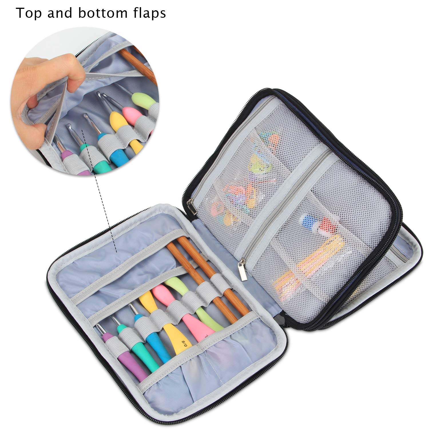 **Damero Crochet Hook Case – Large Travel Storage Bag for Swing & Lighted Crochet Hooks, Needles (Up to 8'') & Accessories – Blue Dots Design | Perfect for Crafters, Travel & Organizing Crochet Supplies**