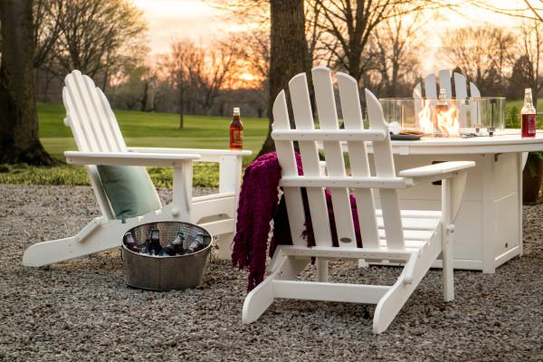Polywood Classic Folding Adirondack 6-Piece Outdoor Patio Conversation Set with Fire Pit Table - Perfect for Backyard, Garden, and Poolside Relaxation