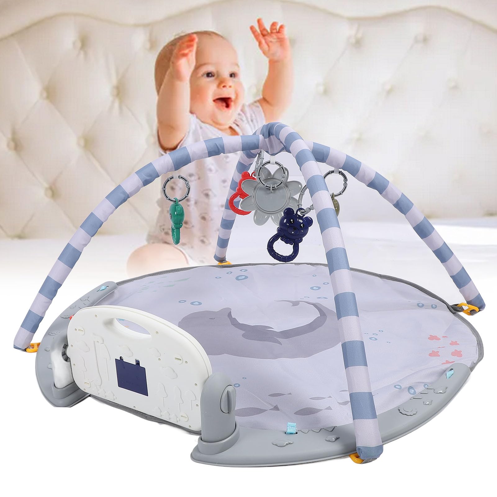 Baby Gym Play Mat with Musical Piano - Developmental Learning Toy for Infants 0-36 Months | Tummy Time Activity Center & Crawling Mat for Newborns, Perfect for Nursery Playtime & Early Childhood Development