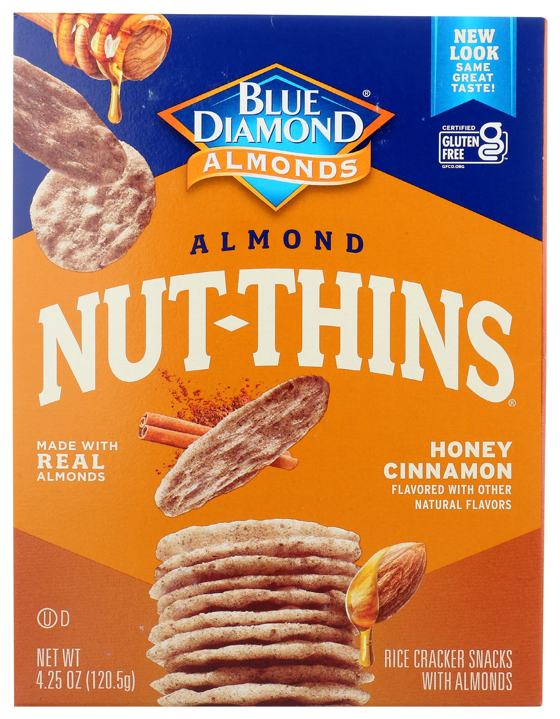 Blue Diamond Almonds Nut-Thins Gluten Free Cracker Crisps - Honey Cinnamon Flavor (4.25 oz) - Healthy Snack for Parties, Office & On-the-Go