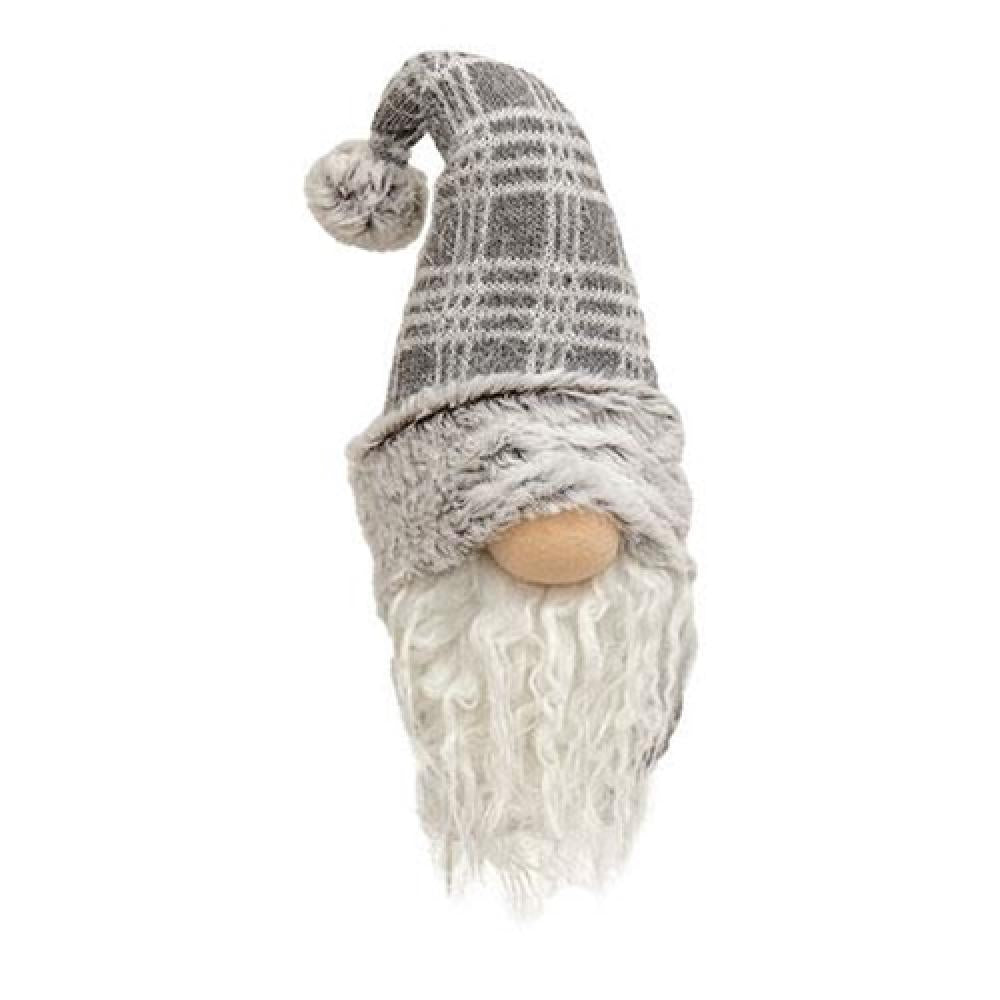 Gray & White Plaid Gnome Sitter - Christmas Garden Decor for Outdoor & Indoor Holiday Decorations