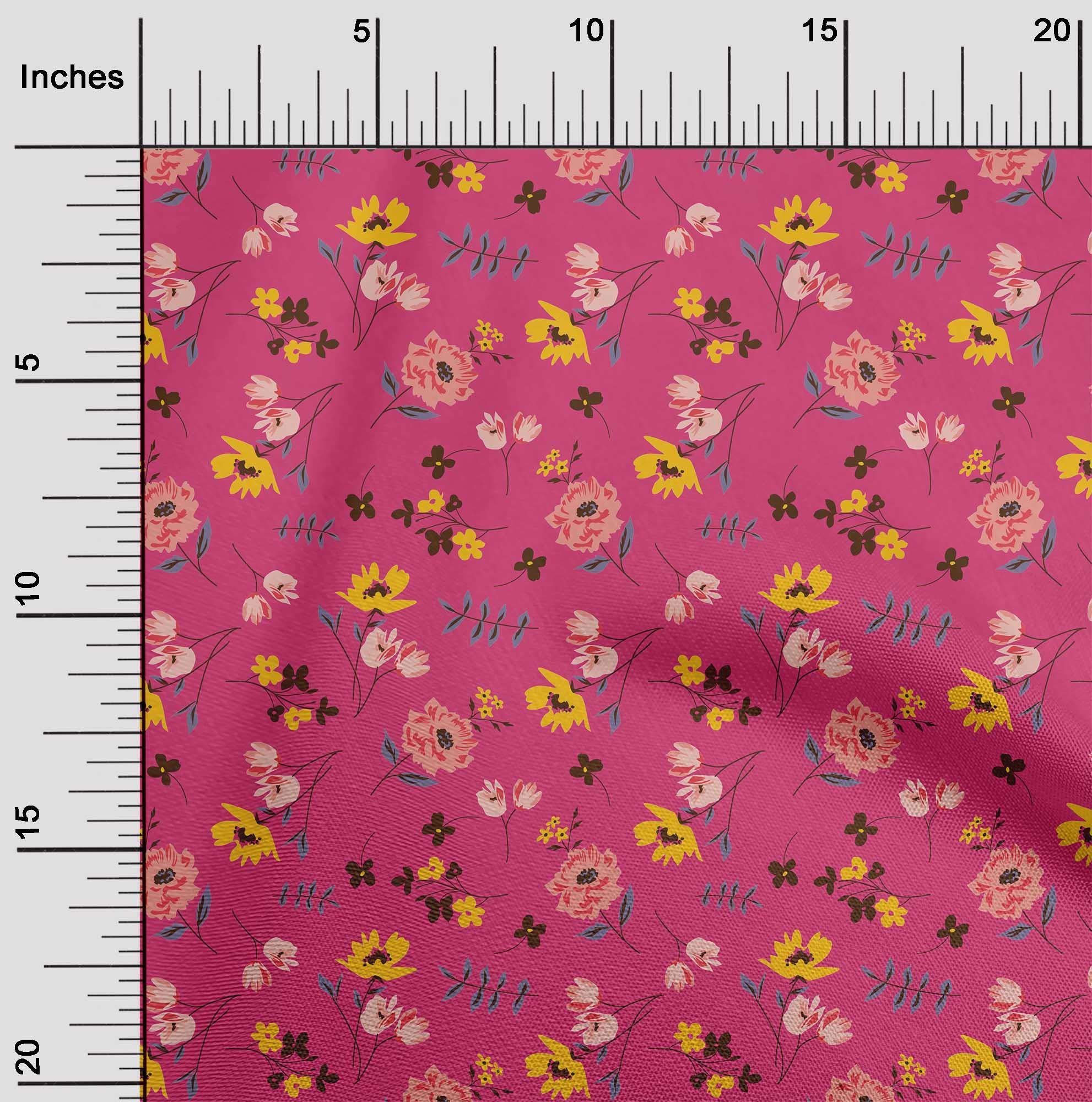 oneOone Georgette Viscose Pink Floral Fabric with Leaves & Flowers Design - 42 Inch Wide Dress Material by The Yard | Perfect for Summer Dresses, Blouses, and DIY Fashion Projects