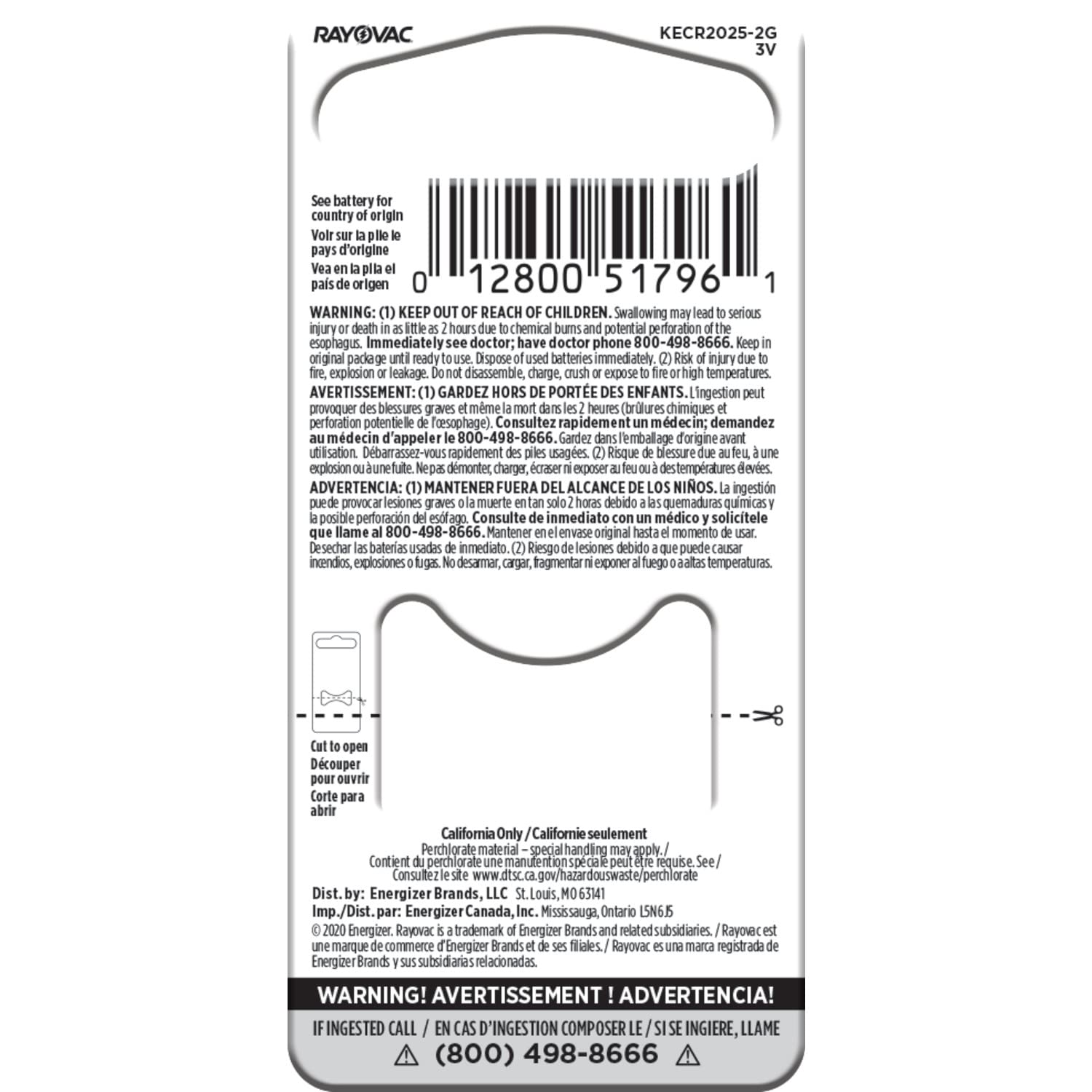 Rayovac CR2025 3V Lithium Coin Cell Batteries (2-Pack) - Long-Lasting Power for Watches, Calculators, Key Fobs & Medical Devices
