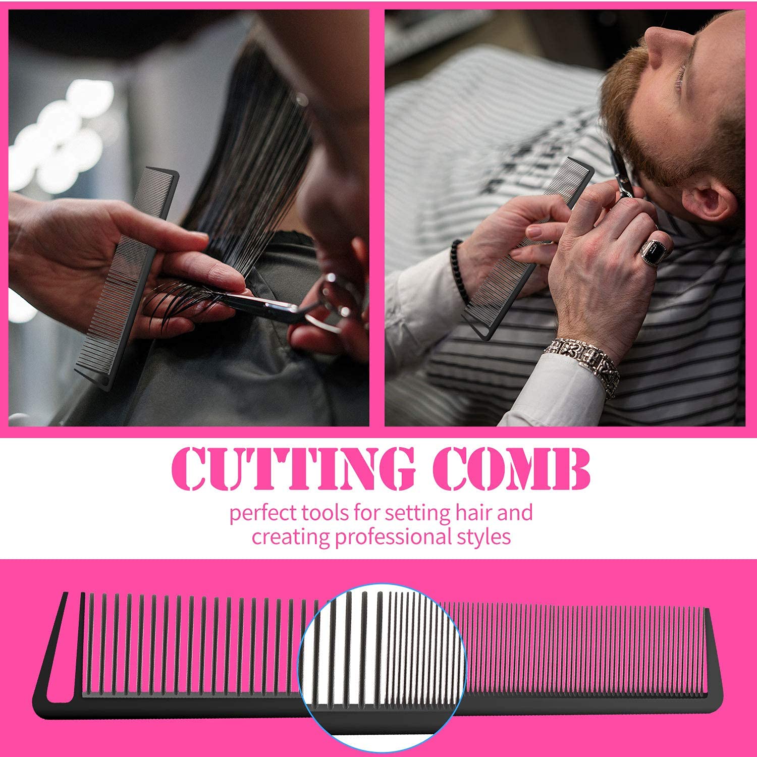 8-Piece Rat Tail Comb & Hair Clip Set - 2 Wide & Fine Teeth Parting Combs + 6 Hair Clips for Women & Girls | Perfect for Styling, Detangling & Hair Care at Home or Salon
