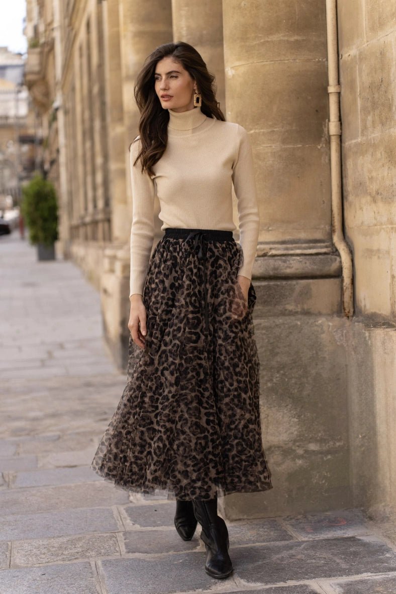 Leopard Print Tulle Maxi Skirt by Choklate - Elegant & Flowy Long Skirt for Women, Perfect for Parties, Weddings & Special Occasions