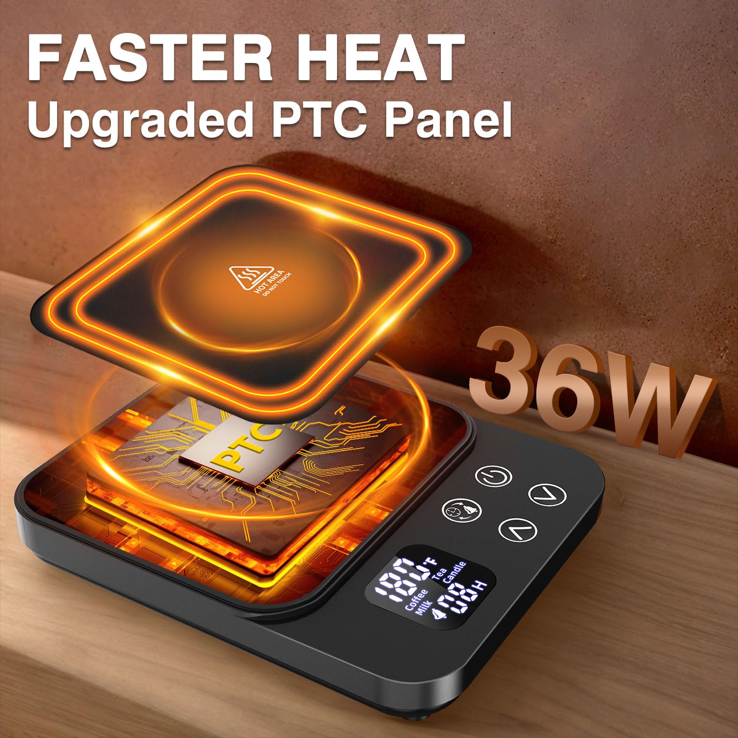 36W Fast Heating Electric Coffee Mug Warmer with Auto On/Off - Perfect Desk Accessory for Tea & Coffee Lovers - Ideal Gift for Men, Office Workers & Home Use - Black Smart Candle Warmer Plate for Mugs
