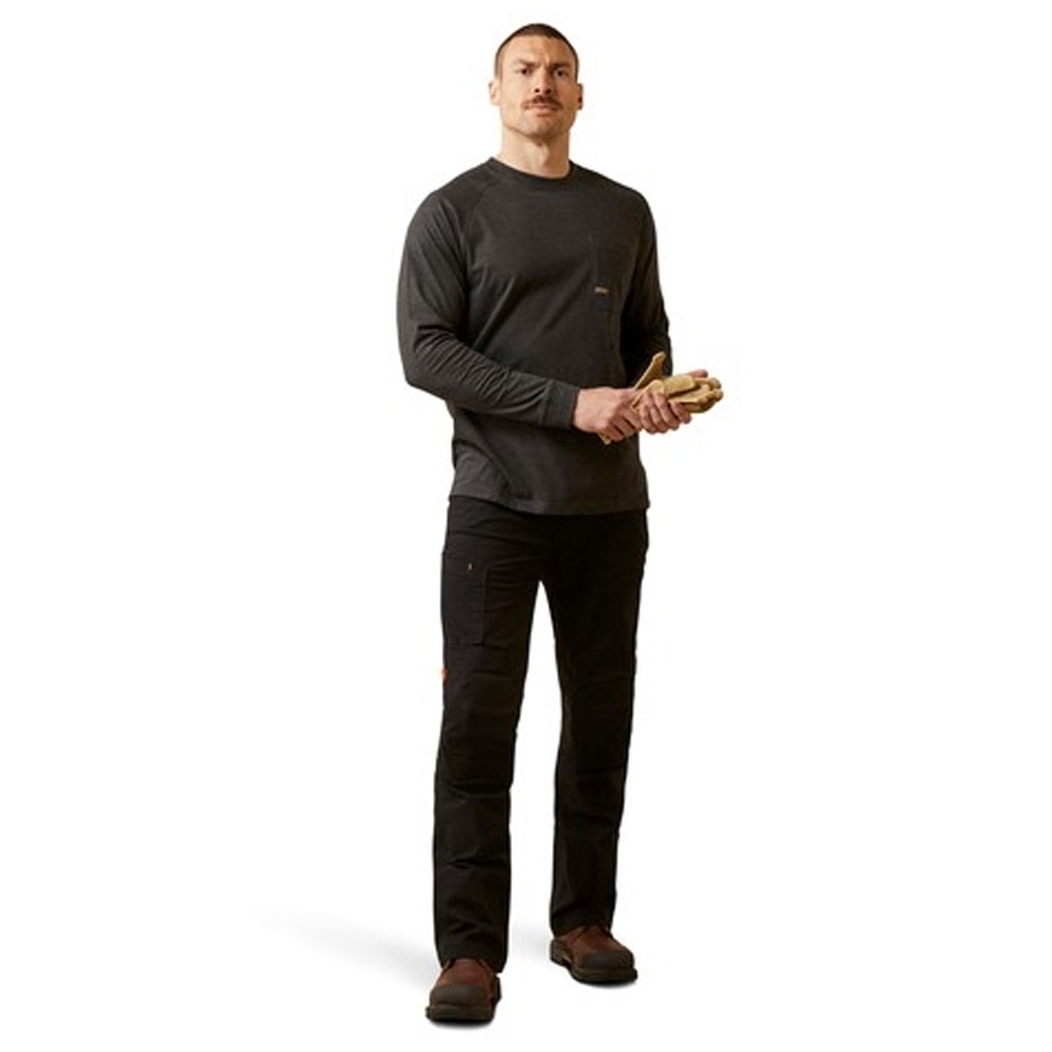 Ariat Men's Rebar Cotton Strong Long Sleeve T-Shirt - Durable Work Shirt for Construction, Farming & Outdoor Activities - Charcoal Heather