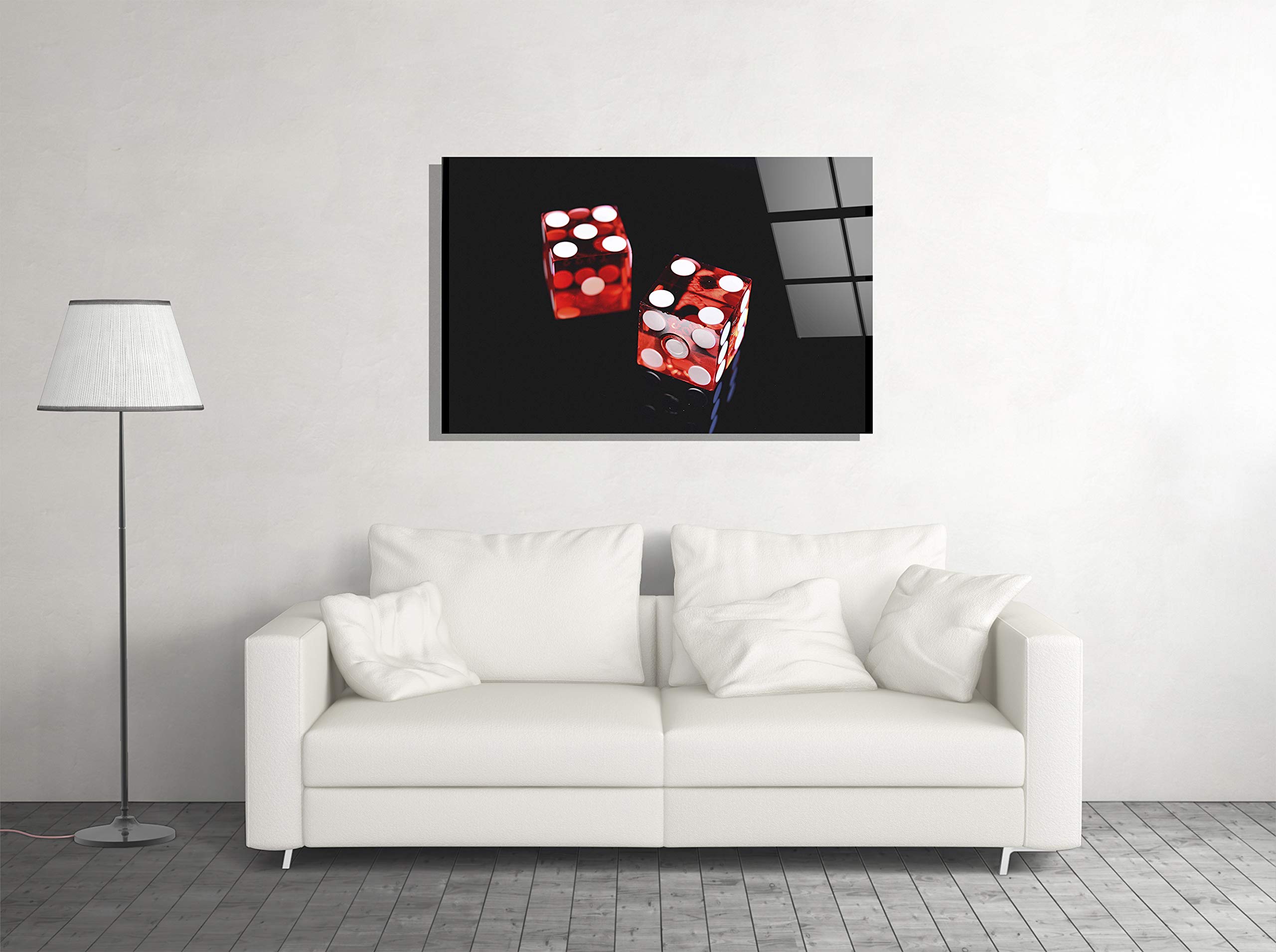 Premium Tempered Glass Dice Wall Art - 24x36 Inches Modern Casino & Home Decor for Living Room, Office, Hotel - Unique Gift Idea for Gamers & Decor Enthusiasts
