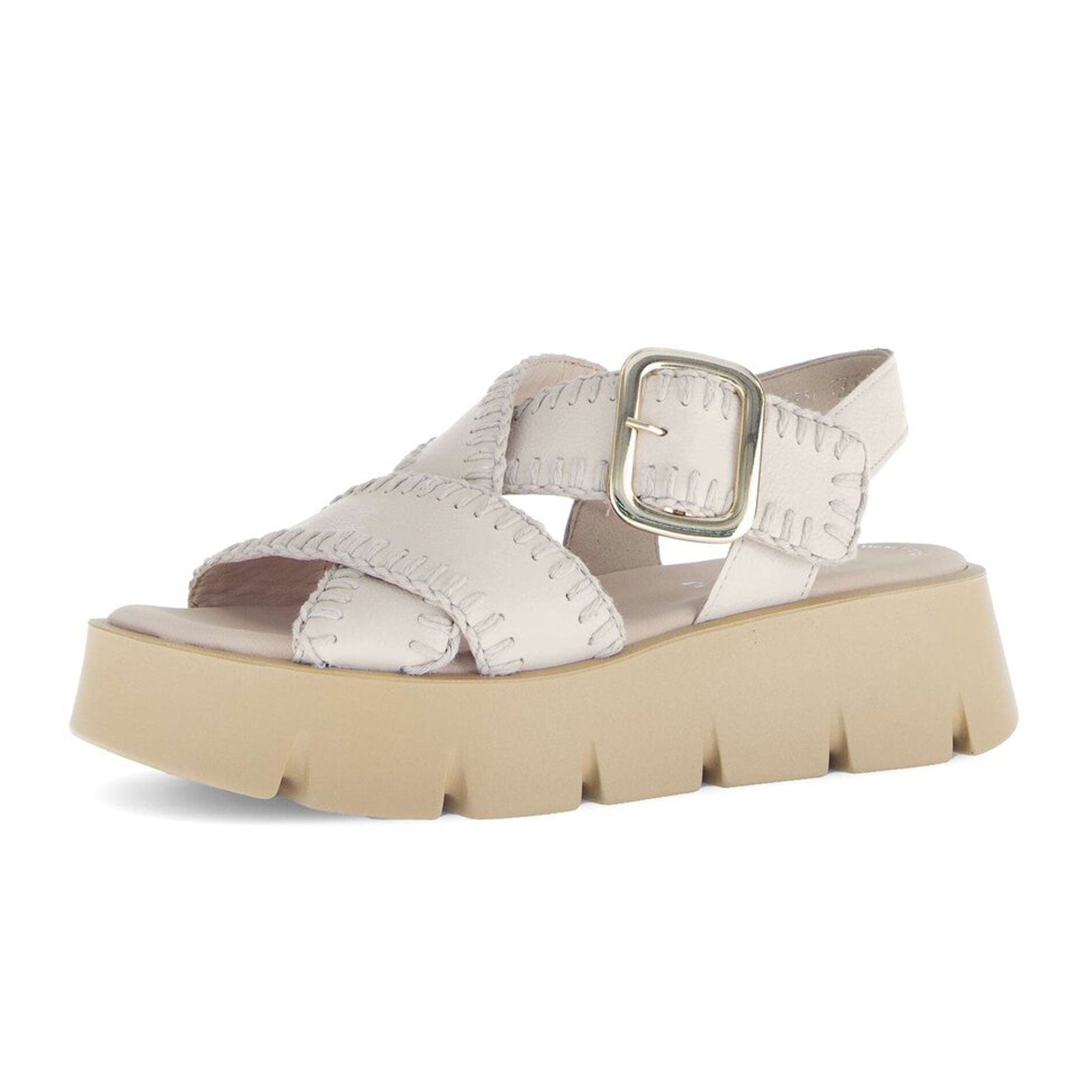 Gabor 64751 Women's Stitch Platform Backstrap Sandal in Cervo/Creme - Comfortable Summer Wedge Sandals for Beach, Vacation & Casual Outings