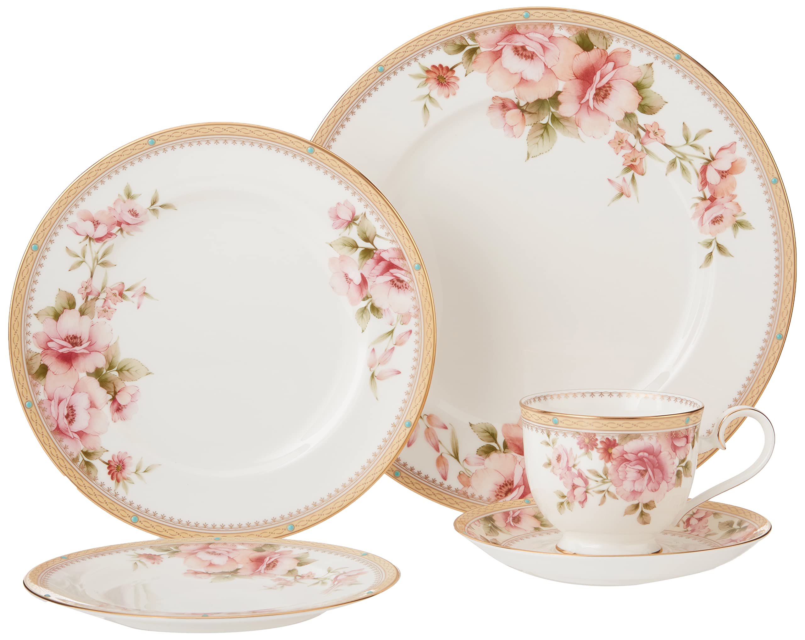 Noritake Hertford 5-Piece Dinner Plate Set - Elegant White Porcelain Tableware for Formal Dining & Special Occasions