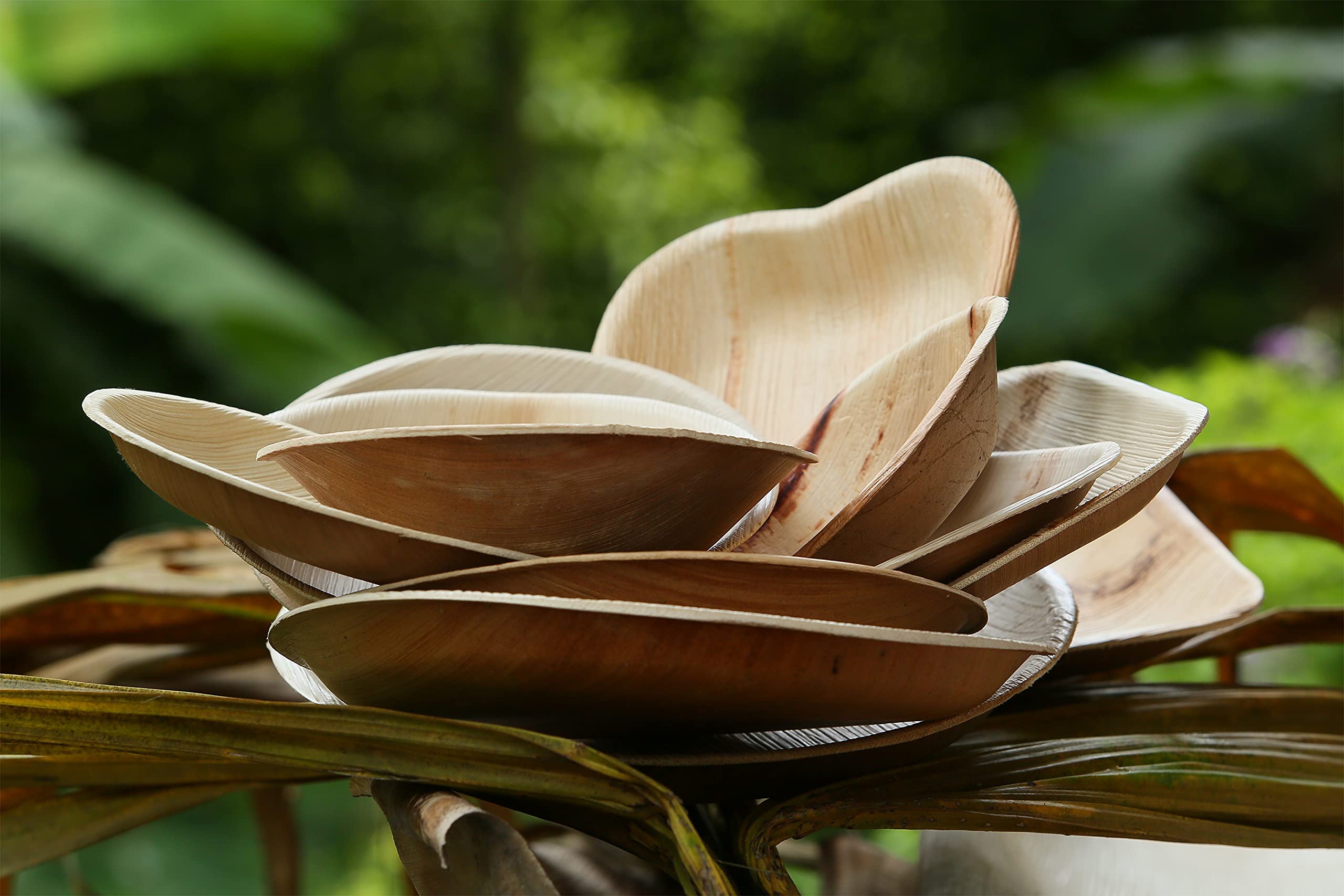 Eco-Friendly Biodegradable Areca Leaf Plates & Bowls - 25-Pack 9x6 Inch Rectangle Bamboo-Style Food Trays | Perfect for Parties, Picnics, and Sustainable Dining