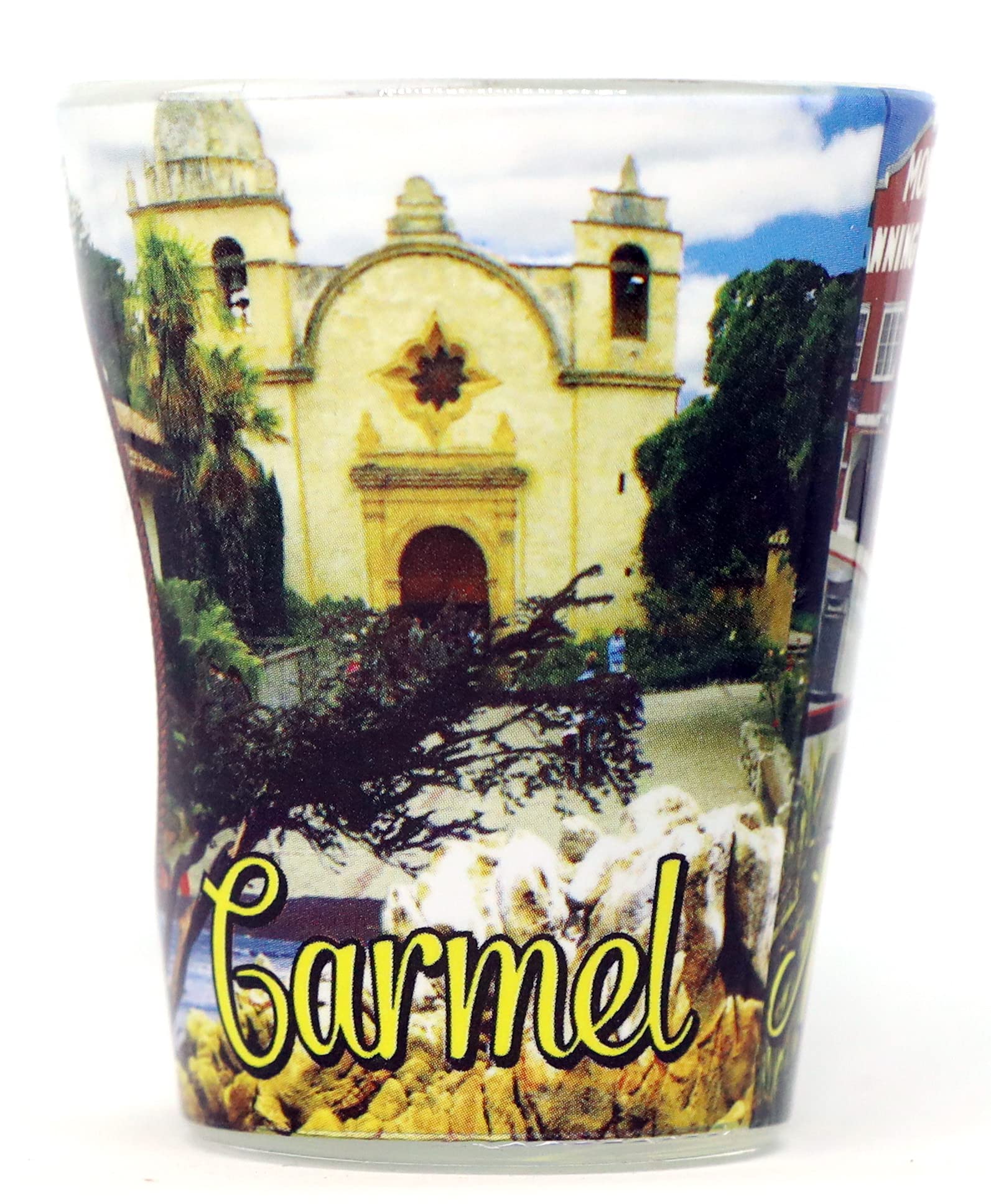 California Themed Shot Glass - Monterey & Carmel Scenic Window Collage Design - Perfect for Gifts, Parties, and Home Bar Decor