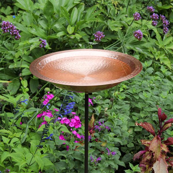 Handmade Hammered Solid Copper Birdbath for Garden - Outdoor Decorative Bird Bath with Rustic Patina Finish - Perfect for Attracting Birds to Your Backyard, Patio or Garden Decor