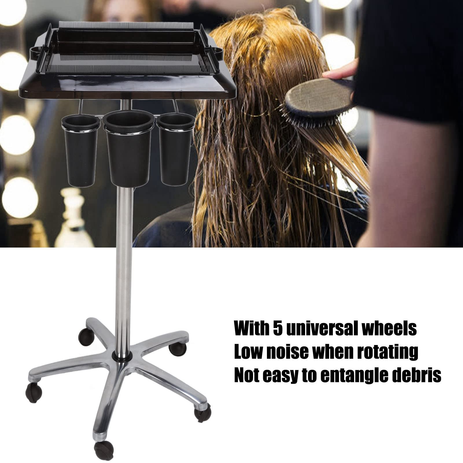 **Adjustable Height Stainless Steel Salon Tray Cart on Wheels - Mobile Hair Extension & Styling Tool Organizer for Salon Professionals | Perfect for Hairdressing, Manicures & Beauty Stations**