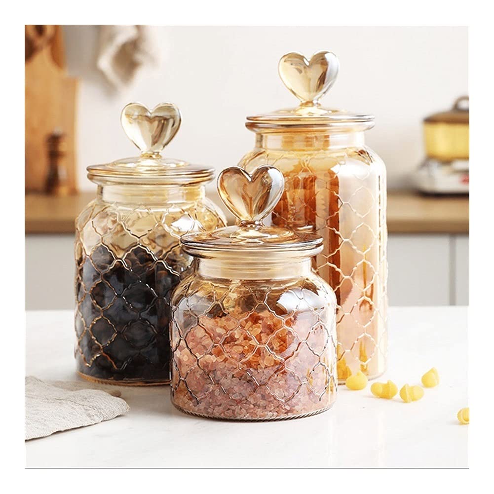 YXDO 3-Piece Retro Glass Food Storage Containers Set - Airtight Clear & Amber Jars with Lids for Kitchen Counter, Pantry Organization - Perfect for Cookies, Candy, Coffee, Tea, Flour, Sugar & Spice Storage