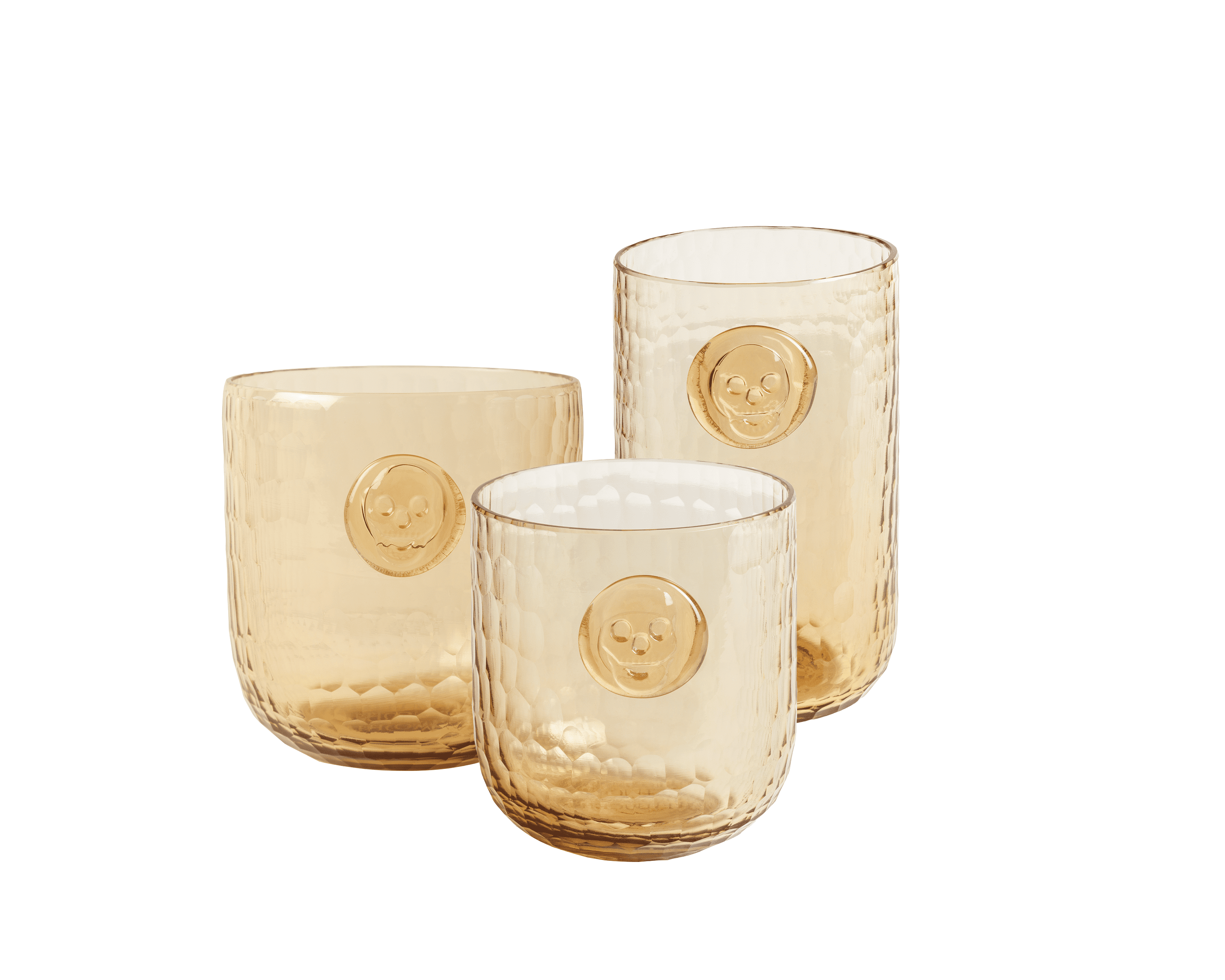 Skull Stamp DOF Drinking Glasses Set of 4 - Wooden Finish Barware for Halloween Parties, Gothic Decor & Whiskey Tasting