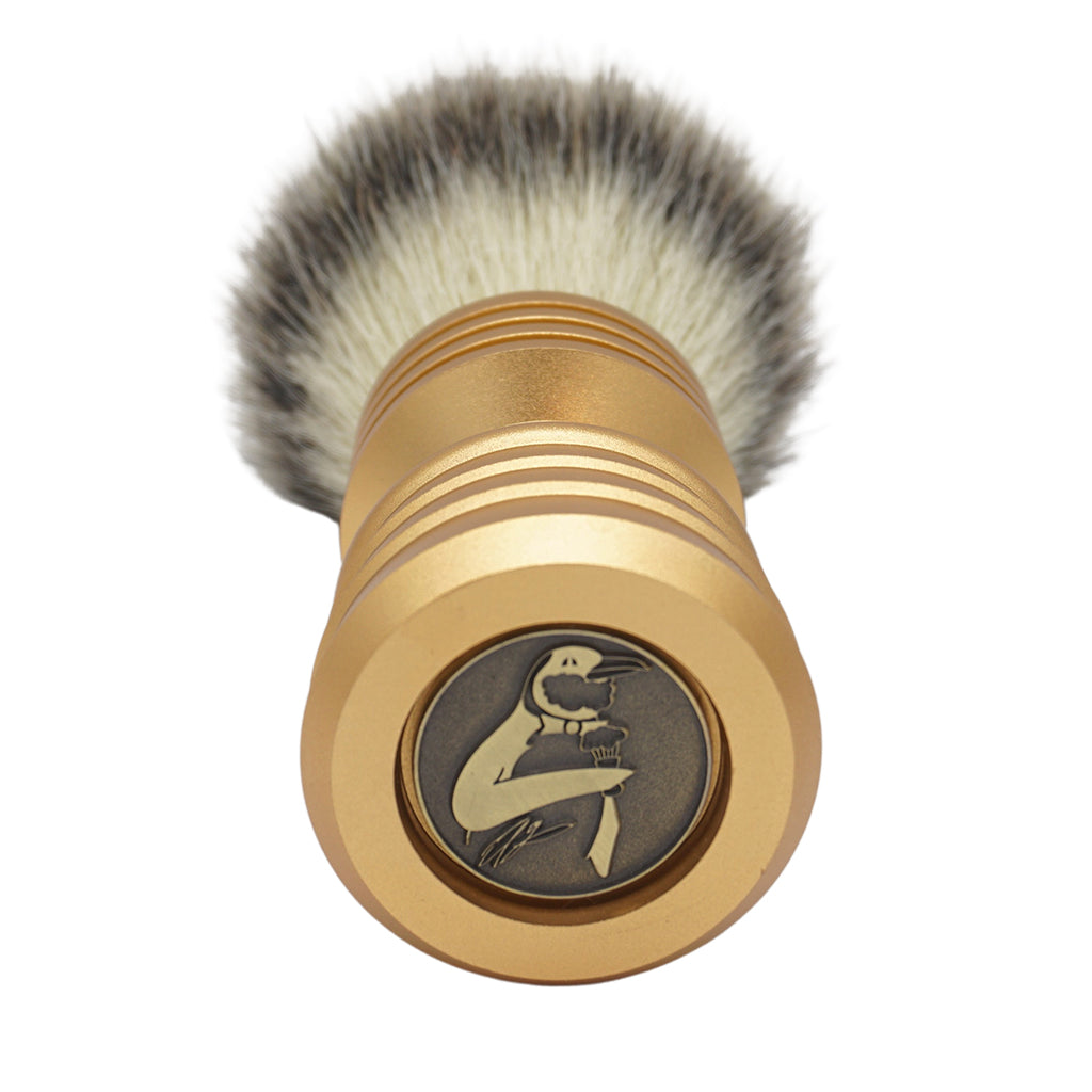 25mm Mühle STF XLarge Synthetic Shaving Brush with AP Shave Co. Alumihandle in Gold Matte & Rocket Design - Premium Wet Shaving Tool for Men's Grooming & Beard Care Routine