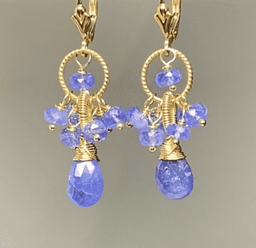 Natural Tanzanite Cluster Dangle Earrings - 14K Gold Filled Elegant Drop Earrings for Women | Perfect for Weddings, Parties & Special Occasions