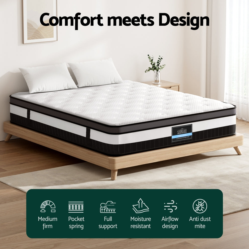 Breeze Euro Top Pocket Spring Mattress - 12 Inch Thick Double Size, Medium Firm Support for Back Pain Relief | Perfect for Guest Rooms, Dormitories & Small Apartments