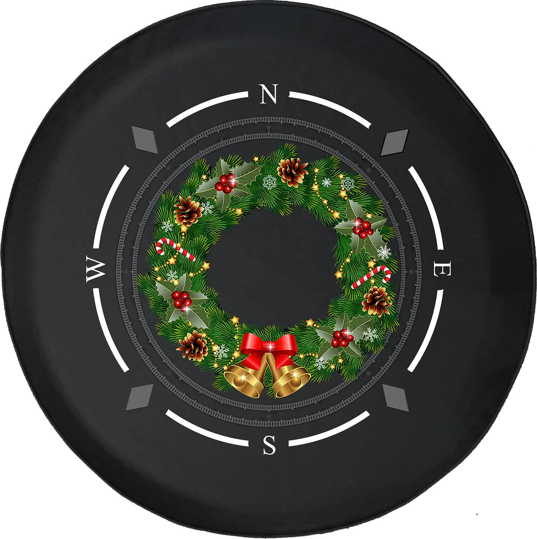 American Unlimited Spare Tire Cover with Compass & Christmas Wreath Design - Universal Fit for SUV, Trailer, RV & Most Vehicles - Durable Wheel Protection for Outdoor Adventures & Holiday Decor