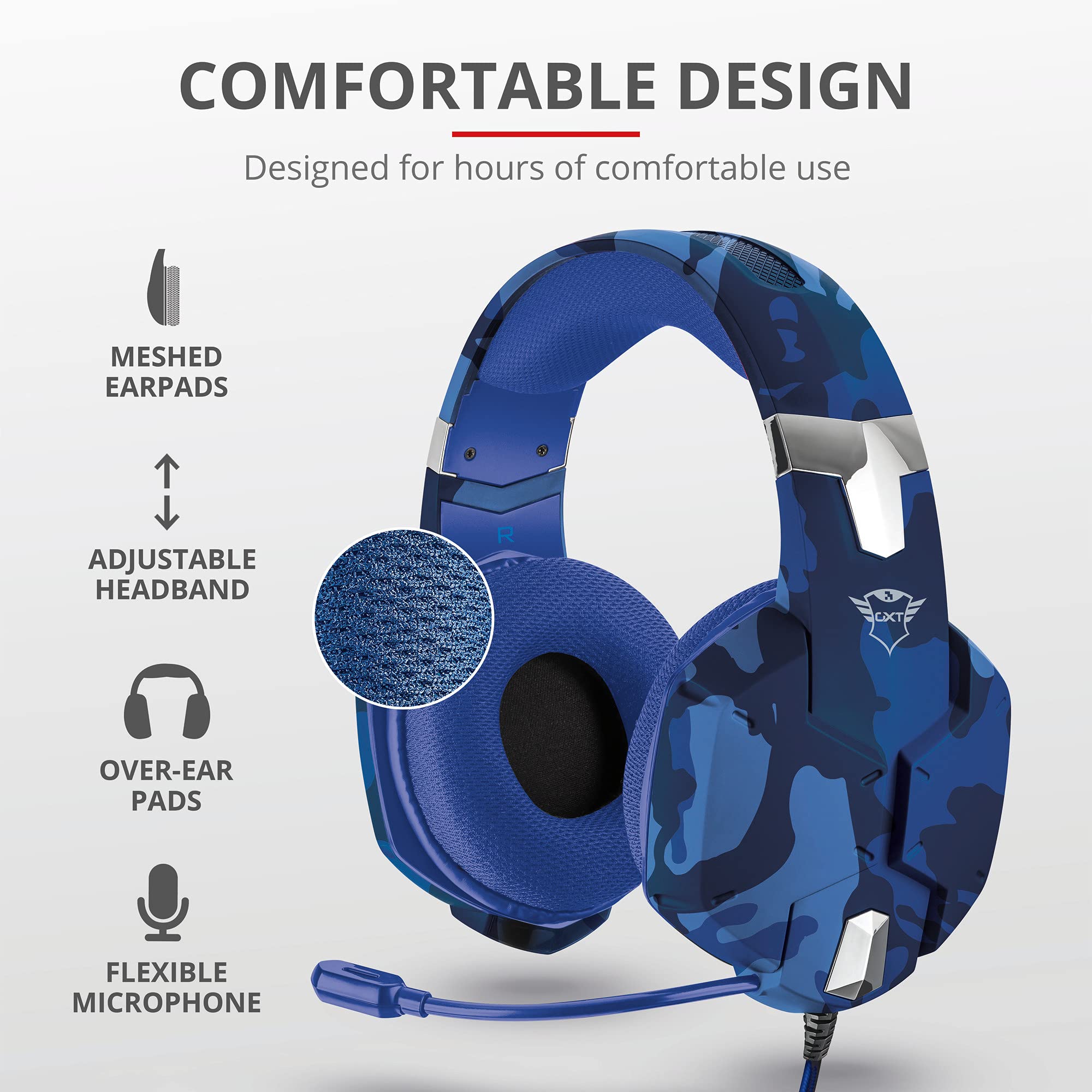 Trust GXT 322D Wired Gaming Headset with Flexible Microphone for PS4 & PS5 - Blue Medium - Noise Cancelling Over-Ear Headphones for PC, Xbox, Playstation Gaming & Online Classes