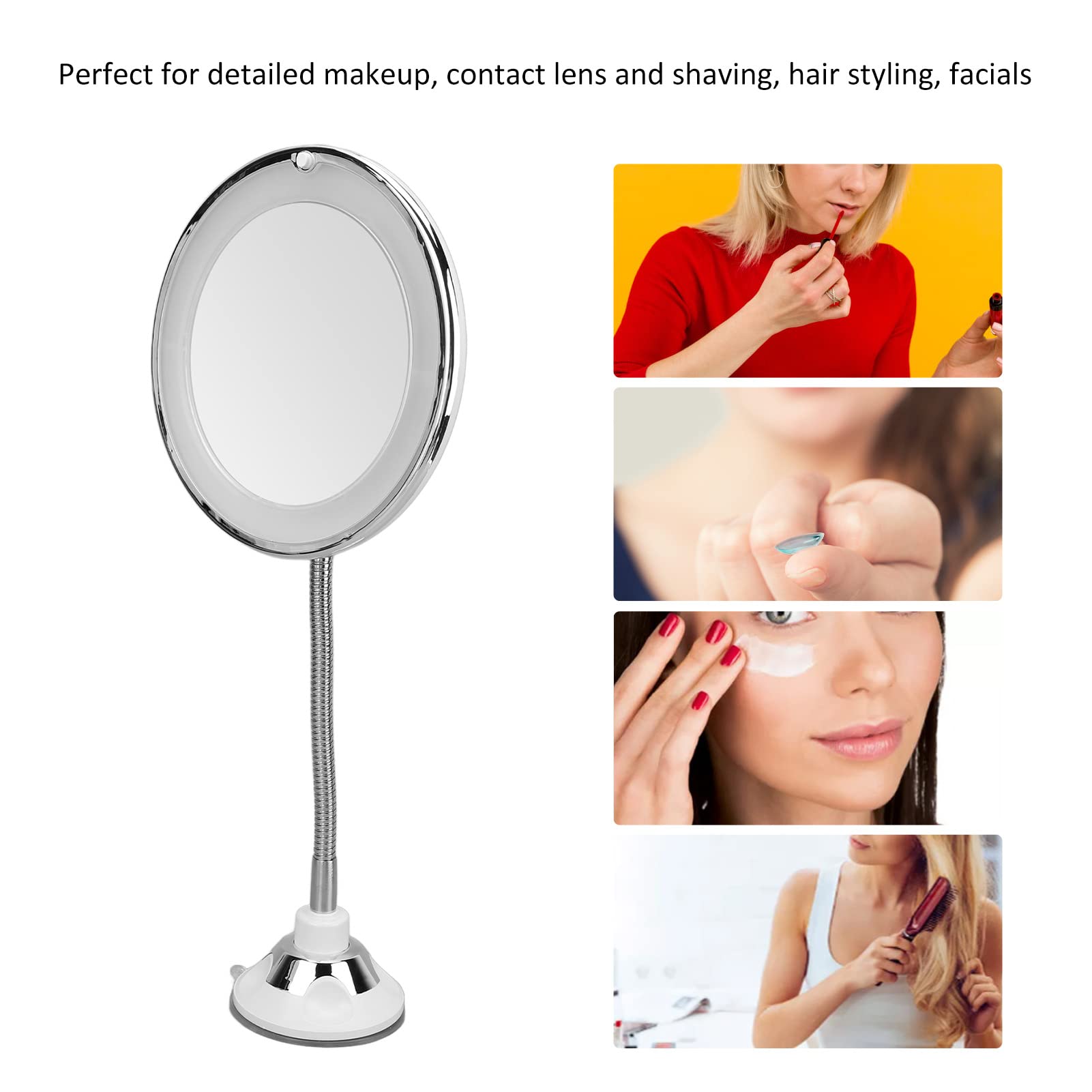 Yosoo 10x Magnifying Makeup Mirror with LED Light - Adjustable Suction Cup Vanity Mirror for Bathroom, Bedroom & Home Office - Perfect for Makeup Application, Skincare & Grooming