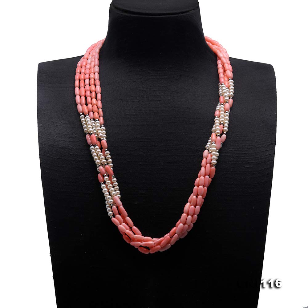 Elegant Multi-Strand Pink & White Pearl Necklace for Women - 27