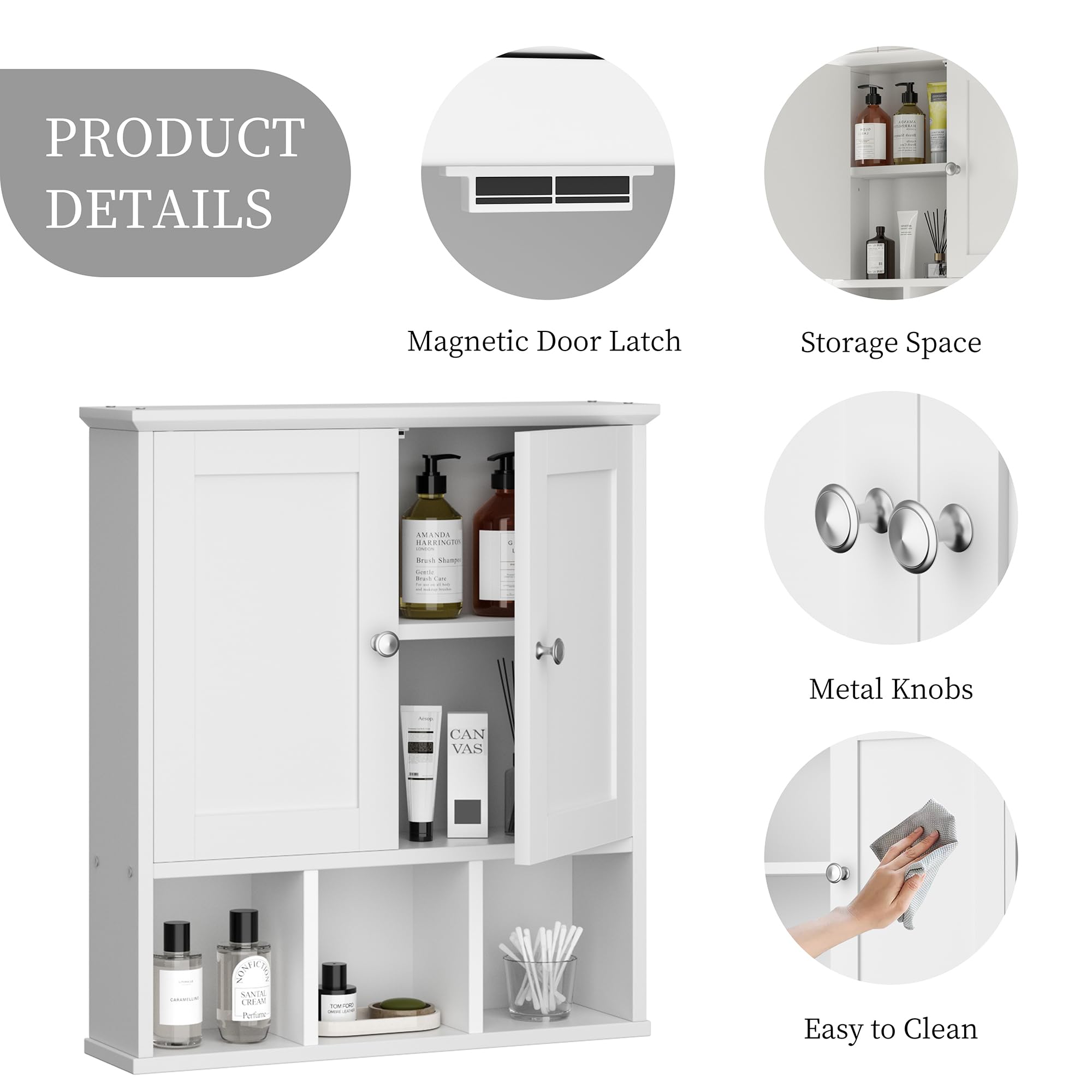 Shintenchi White Bathroom Wall Cabinet with Door - Over The Toilet Storage Organizer with Adjustable Shelves & Open Shelf - Perfect for Small Bathroom Organization, Medicine Storage & Bathroom Decor
