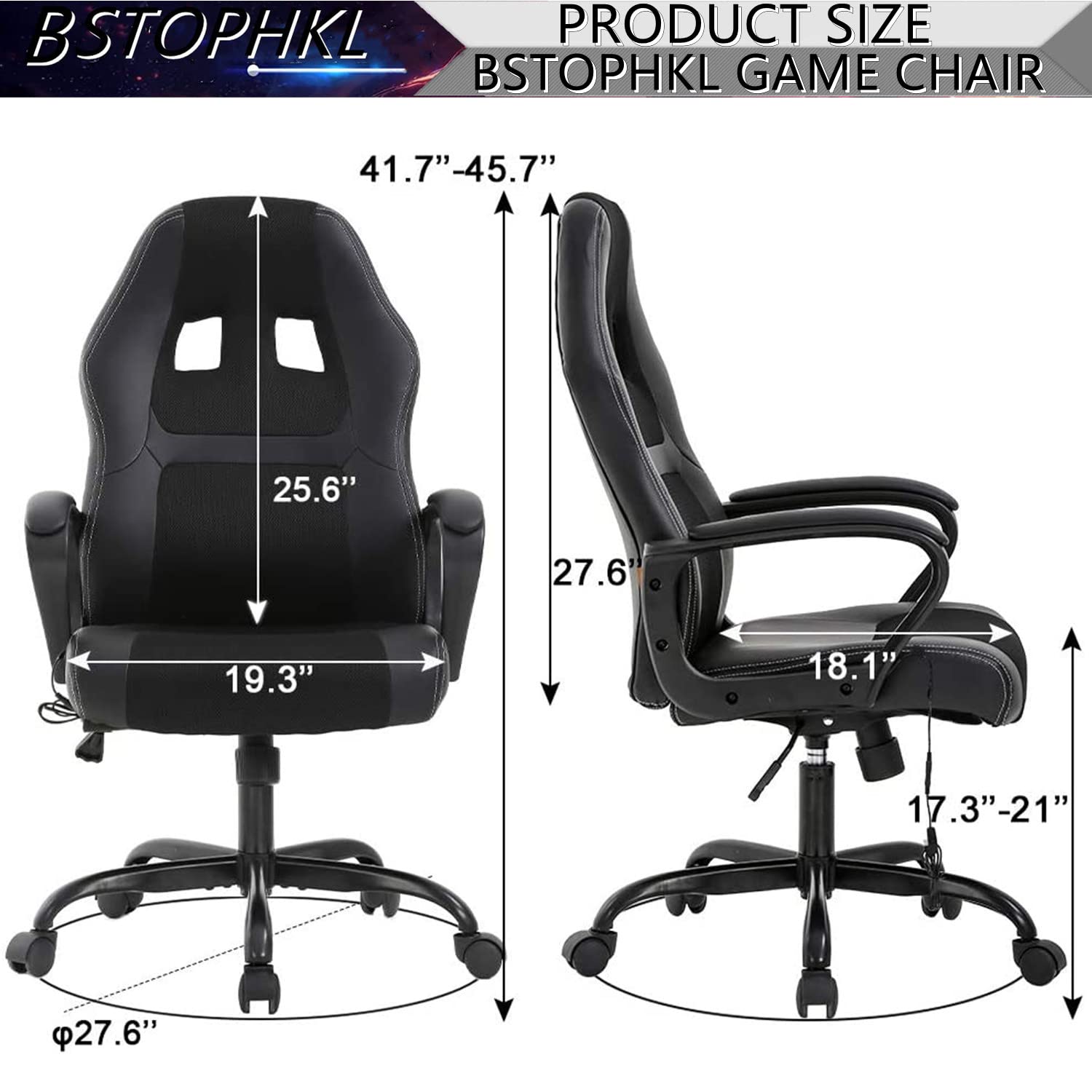 Premium Ergonomic Gaming Chair with Massage & Lumbar Support - Adjustable Reclining Office Chair for Adults & Teens - Black Computer Gaming Chair with Headrest & Armrests - Perfect for Esports, Streaming & Home Office Workspace