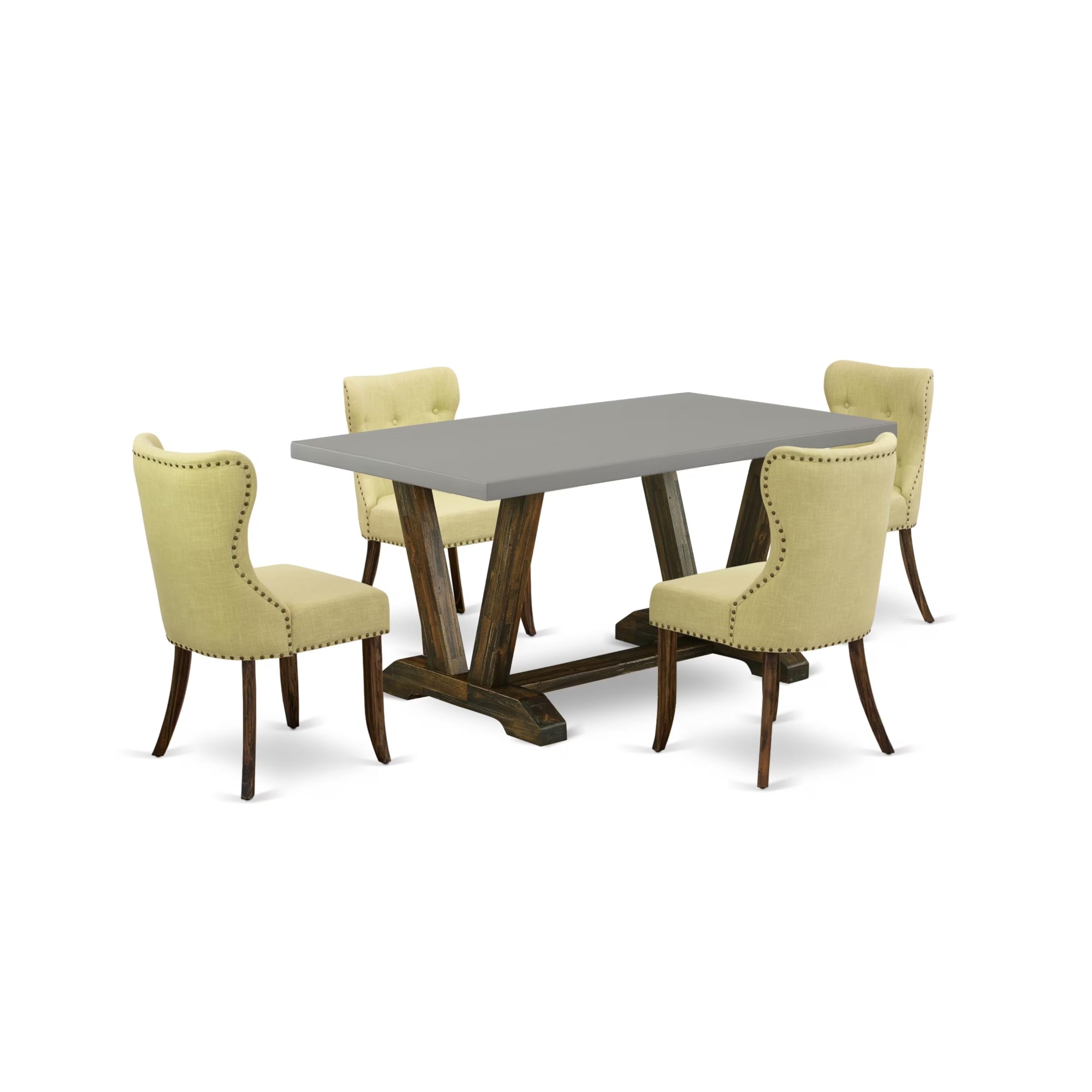 East West Furniture 5-Piece Dining Table Set for 4 - 36x60 Inch Rectangle Kitchen Table with V-Legs & 4 Limelight Linen Fabric Parson Chairs, Multi-Color - Perfect for Small Kitchens, Breakfast Nooks & Cozy Dining Spaces