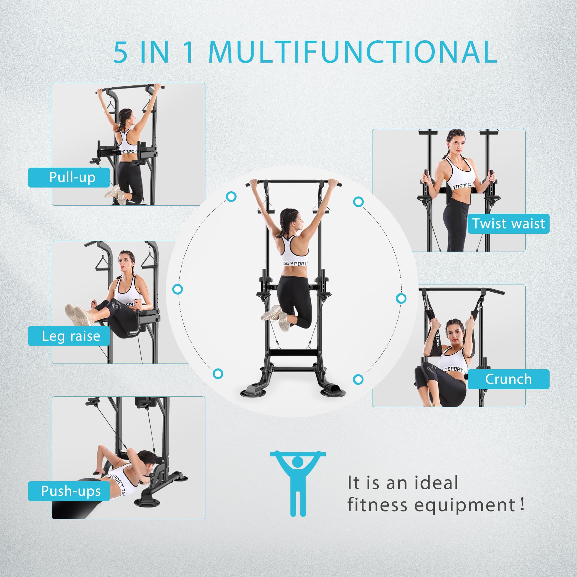 VIVOHOME Adjustable Power Tower for Home Gym - Multi-Function Pull Up Bar, Dip Station & Backrest - 330LBS Capacity Strength Training Equipment for Full Body Workout | Perfect for Small Spaces & Home Fitness Enthusiasts