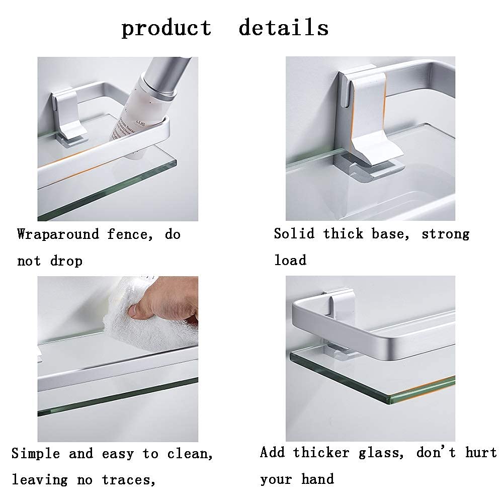 Glass Bathroom Shelf - 1-Tier Rectangular Wall Mounted Shower Shelf (30cm/11.8'') - Rustproof & Waterproof for Bathroom, Kitchen & Spa Organization
