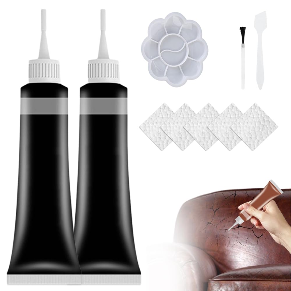Premium Leather Repair Gel Kit - Advanced DIY Leather & Vinyl Repair for Car Seats, Couches, Jackets - 2Pcs Black - Restore Scratches & Cracks on Furniture, Auto Interiors & Clothing Accessories