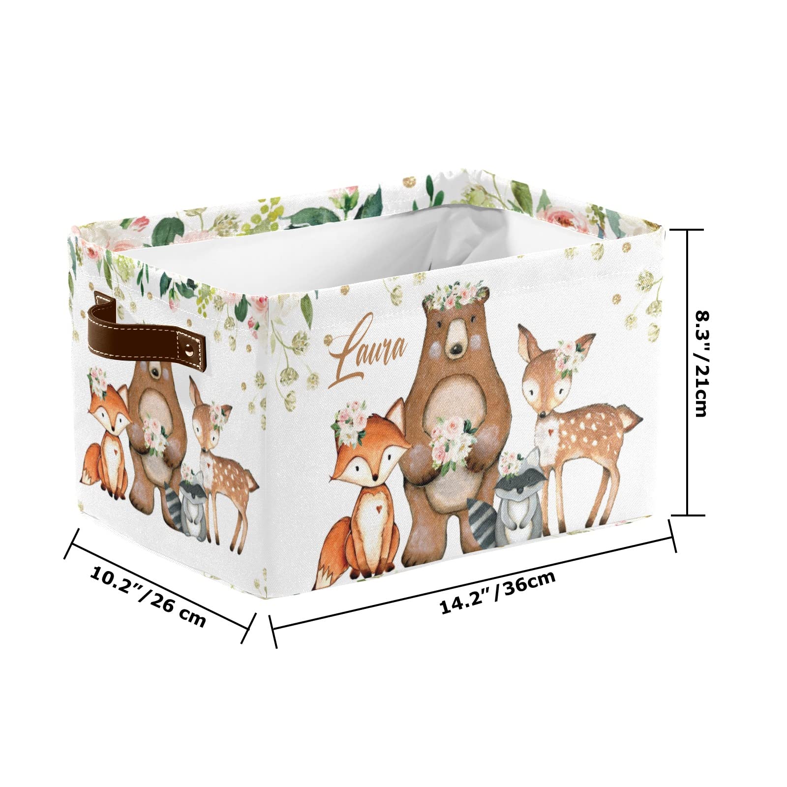 Custom Personalized Pink Floral Animal Print Storage Bins with Handles - 2 Pack Organizer Boxes for Shelves, Closet & Home Decor | Perfect for Kids Room, Nursery & Toy Organization