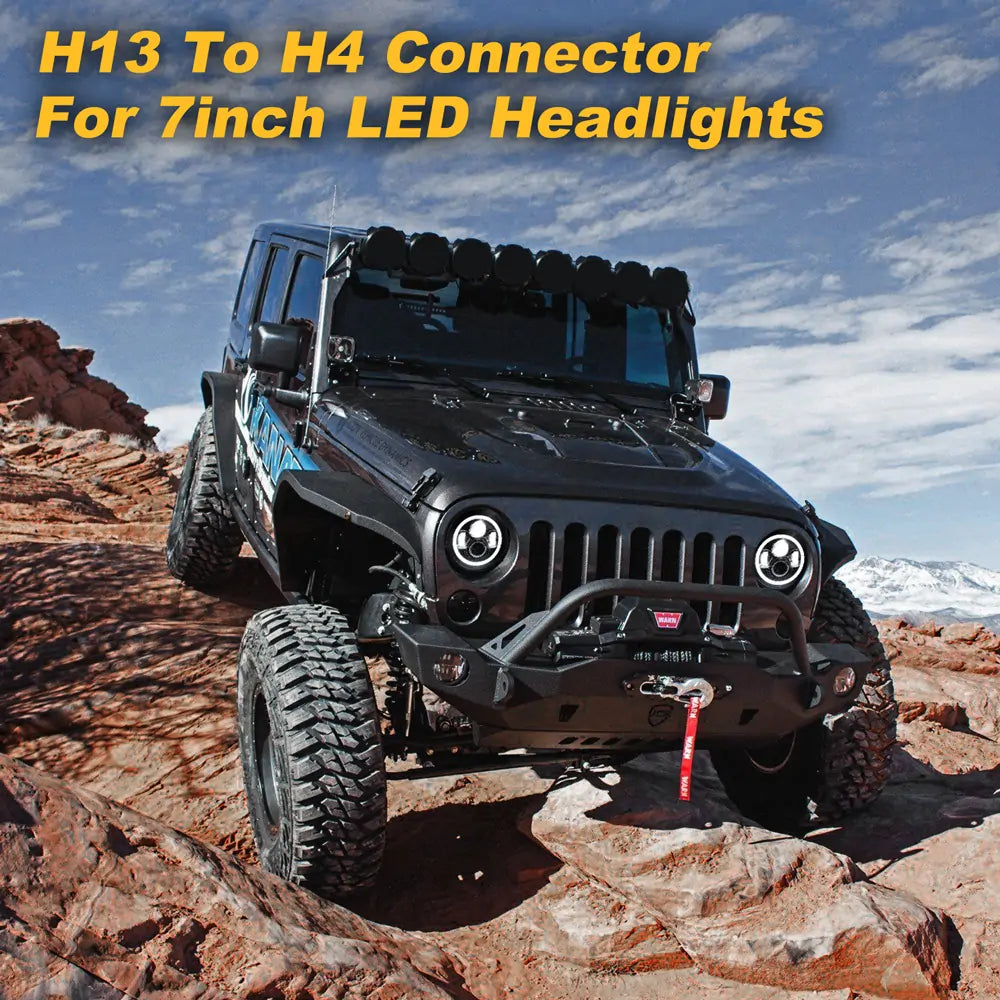 LOYO H13 to H4 Adapter Headlight Connector - 1 Pair for 7 Inch LED Headlight Conversion on Jeep Wrangler JK & JKU | Perfect for Off-Roading, Night Driving & Headlight Upgrades