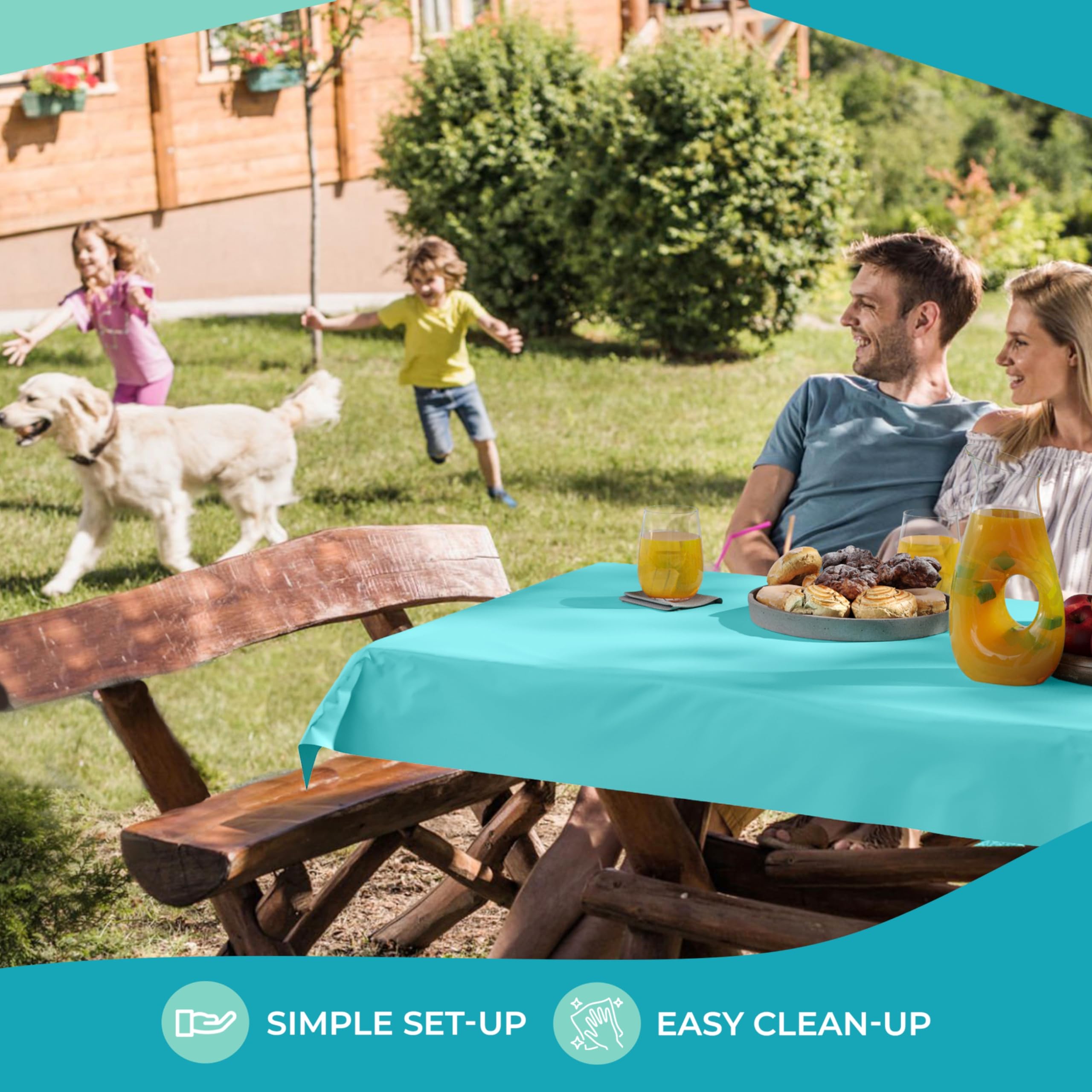 Premium Aqua Plastic Table Cover Roll 4 Pack - 40