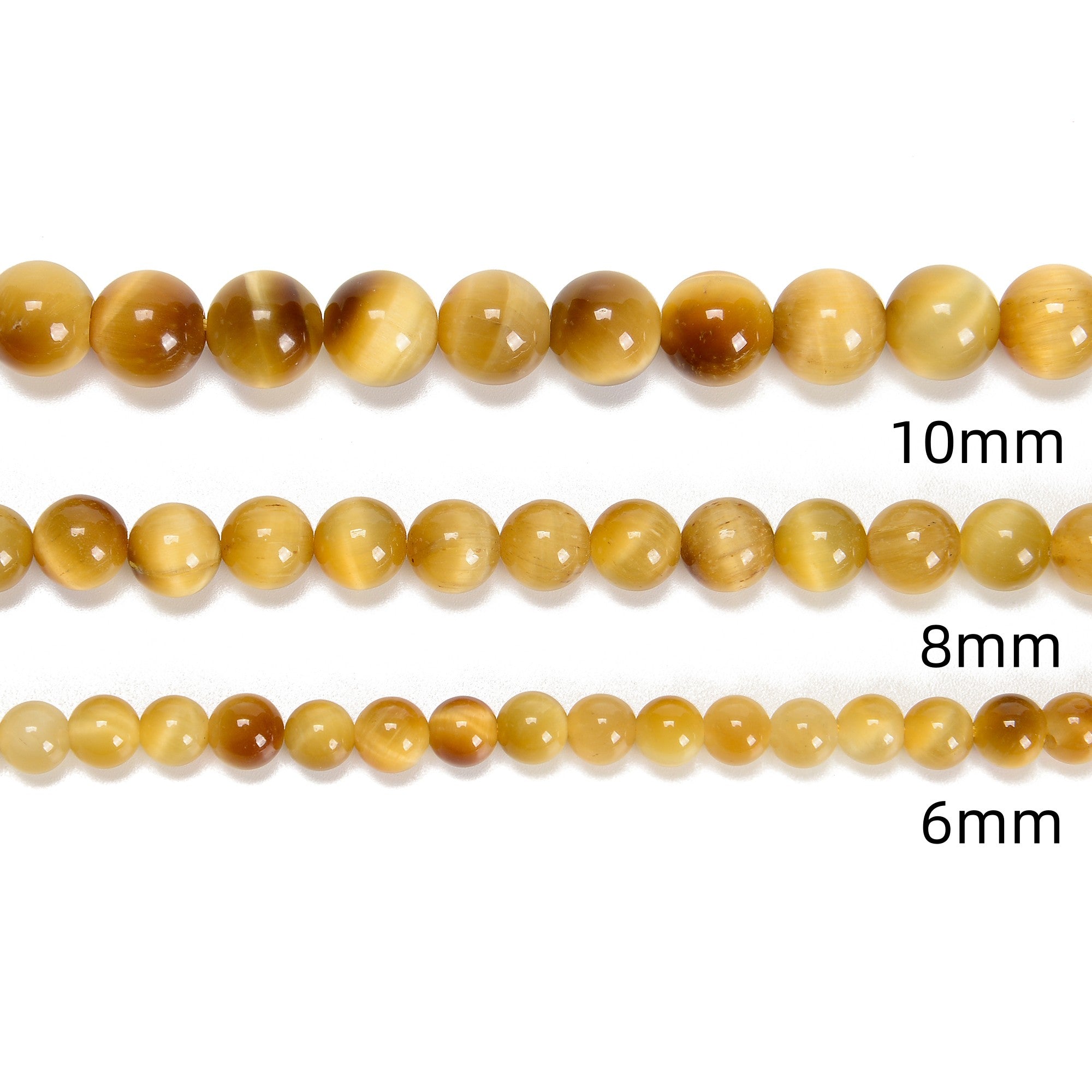 Golden Tiger's Eye Smooth Round Beads 4mm-15.5mm Natural Stone Beading Strands for Jewelry Making, DIY Bracelets, Necklaces & Home Decor