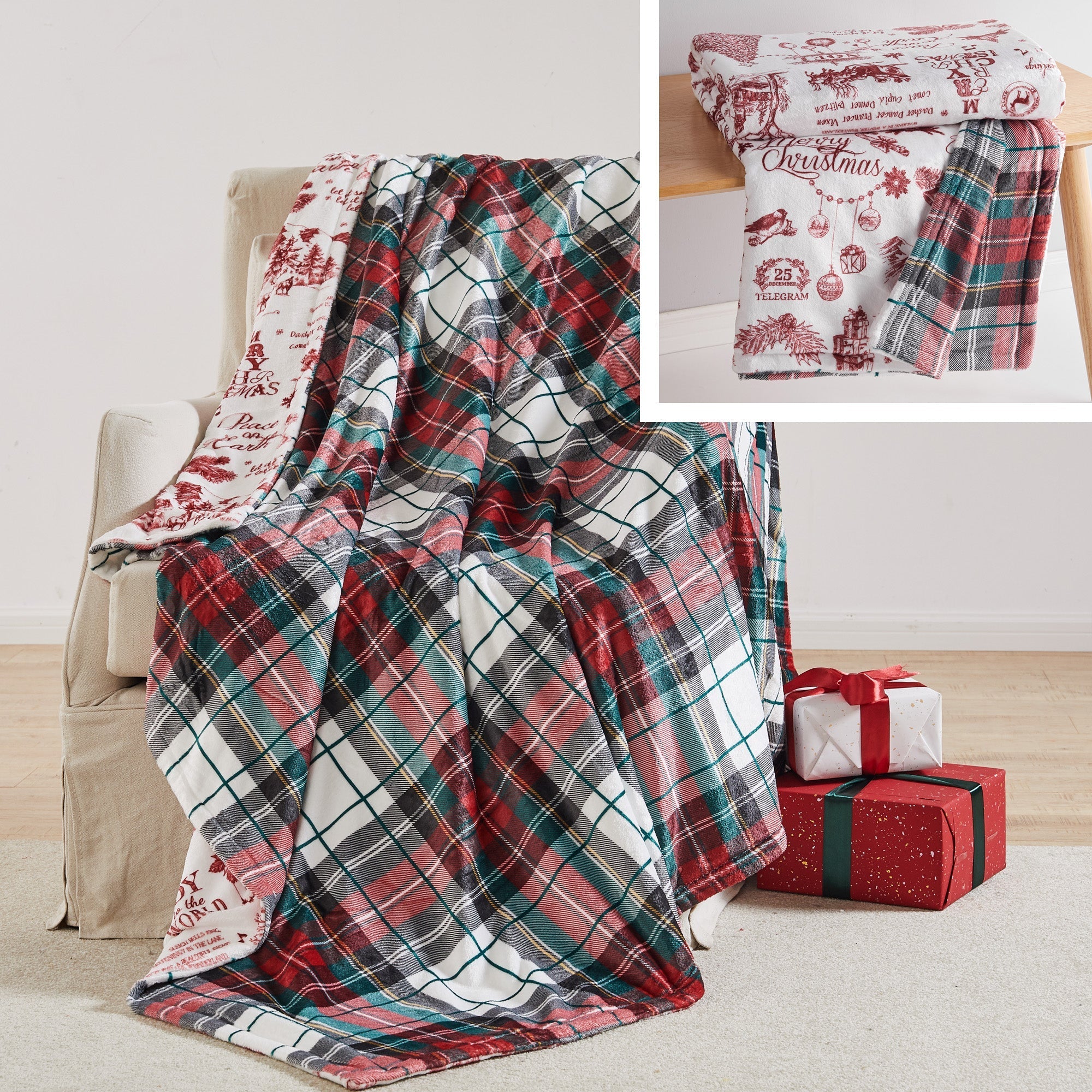 Cozy Yuletide Blanket - Soft Reverse Spencer Plaid Throw for Christmas & Winter - Perfect for Holiday Decor, Gift Giving & Snuggling by the Fire