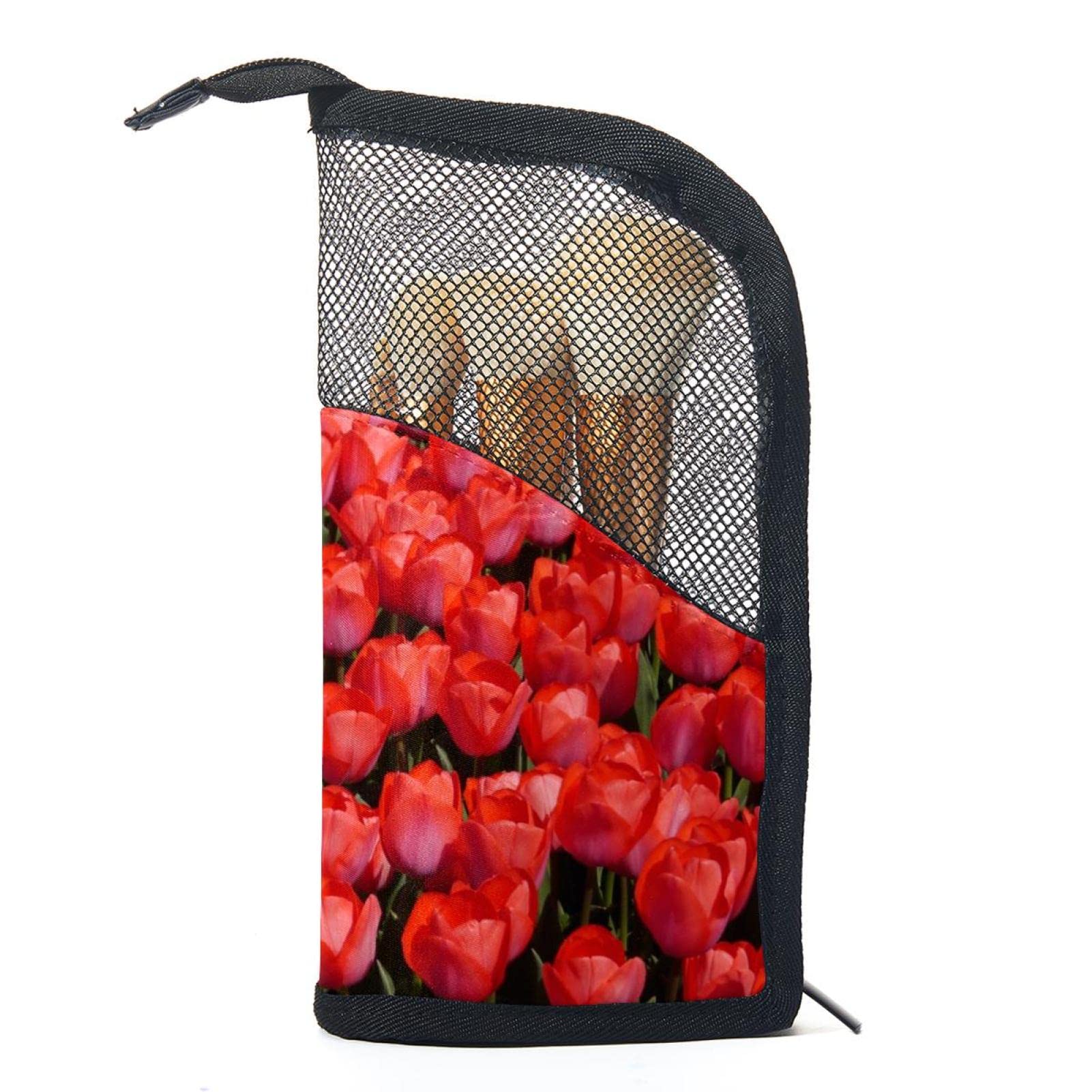 12-Piece Makeup Brush Organizer Bag with Tulip Flower Design - Portable Travel Cosmetic Brush Holder Case for Makeup Artists & Beauty Enthusiasts - Perfect for Home, Travel & Professional Use