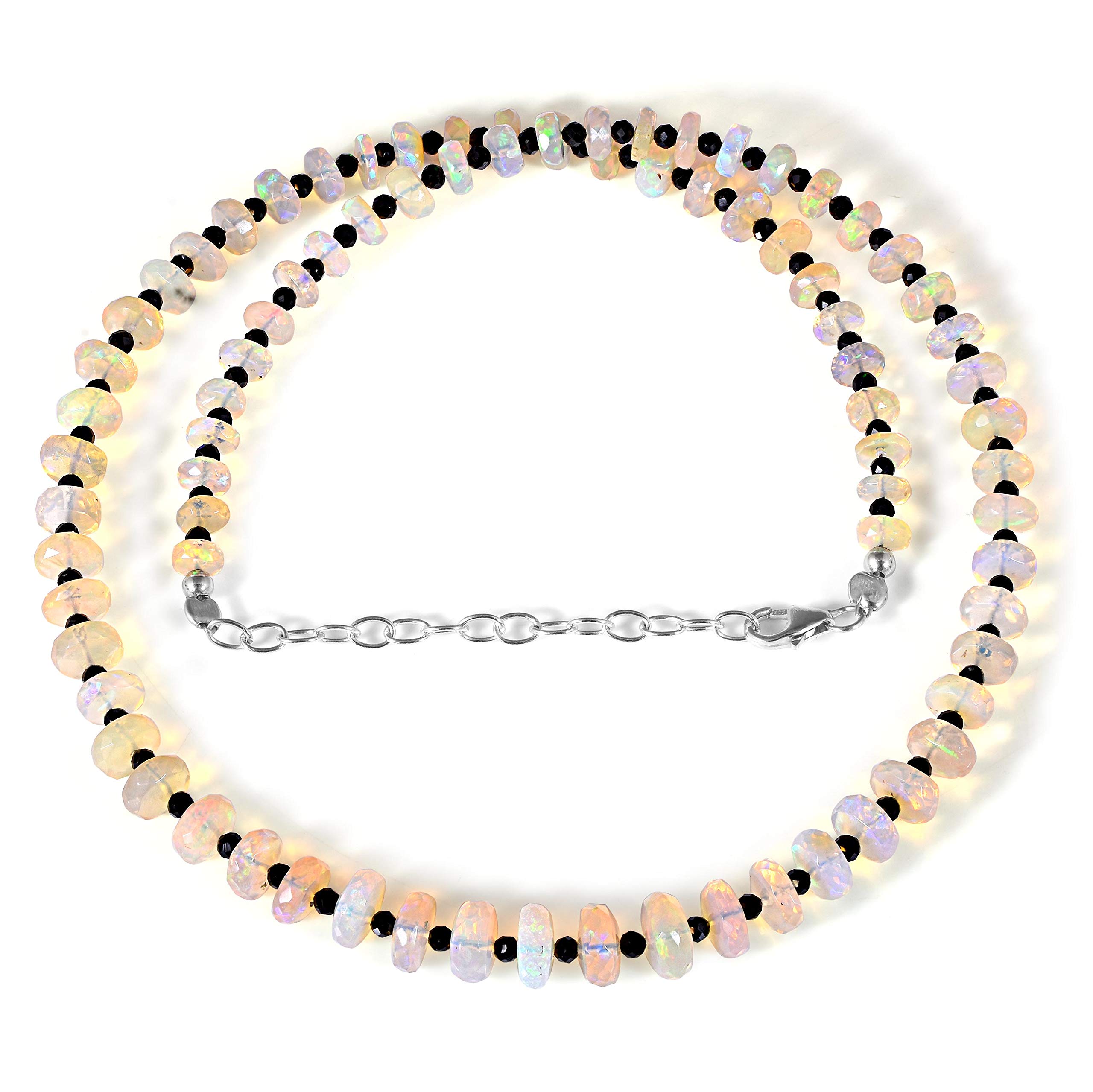 100% Natural Ethiopian Welo Fire Opal & Black Spinel Silver Necklace | Handmade Opal Jewelry for Women | Elegant Gift for Her | Perfect for Weddings, Anniversaries & Special Occasions