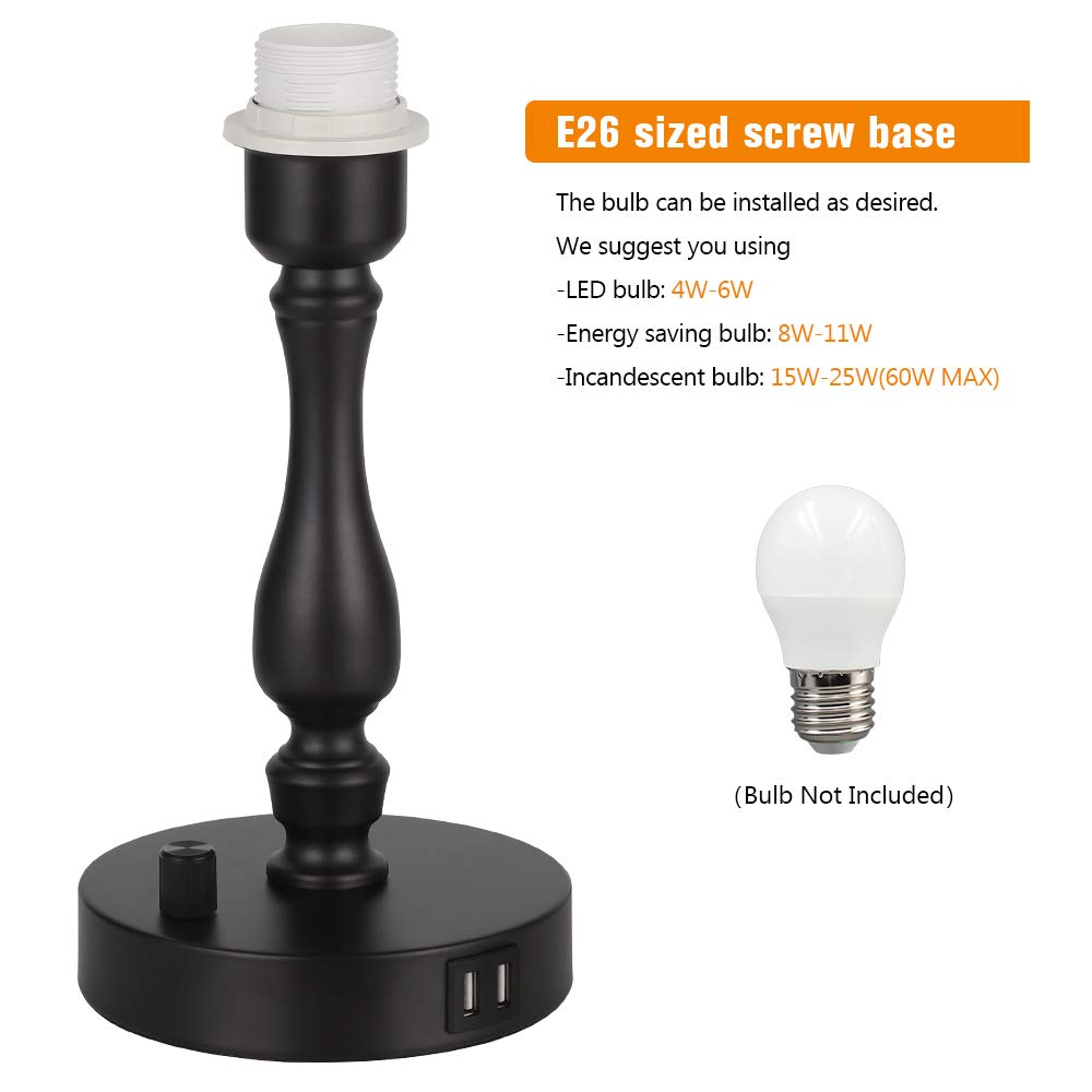 Dual USB Bedside Table Lamp Set of 2 with Fast Charging Ports - Modern Nightstand Lamp for Bedroom, Living Room, Office & Study - Perfect for Reading, Working & Nighttime Use