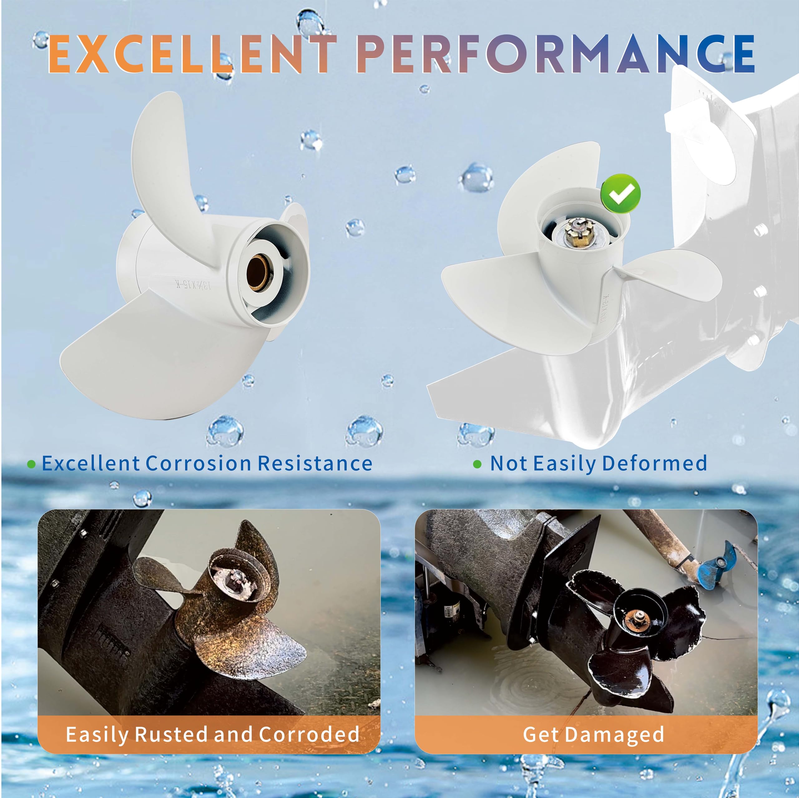 13.5x15-K Boat Motor Aluminum Alloy Propeller for Yamaha 60HP-130HP Outboard Engines - 3-Blade RH 15-Tooth White Replacement (Fits 6E5-45947-00-EL) - Perfect for Fishing, Boating & Water Sports