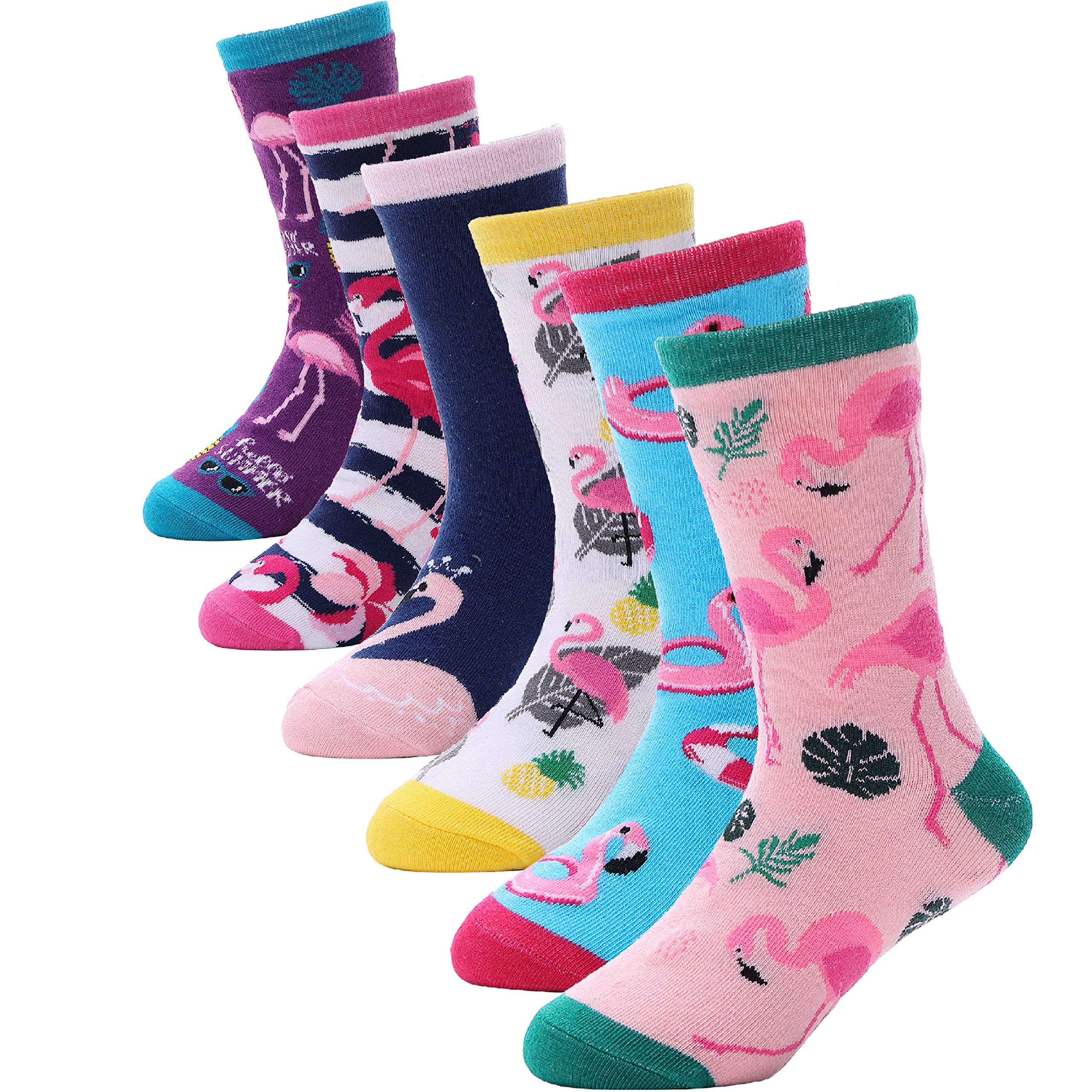 **6 Pack Cute Cartoon Animal Cotton Crew Socks for Toddler Girls - Soft, Comfortable & Fashionable Kids Socks for School, Play & Everyday Wear**