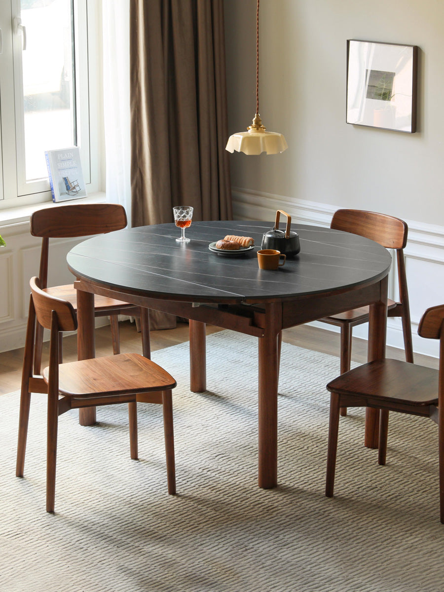 Premium Black Walnut Solid Wood Folding Round Dining Table - Handcrafted Natural Wood Table for Kitchen, Dining Room, Small Space & Outdoor Entertaining