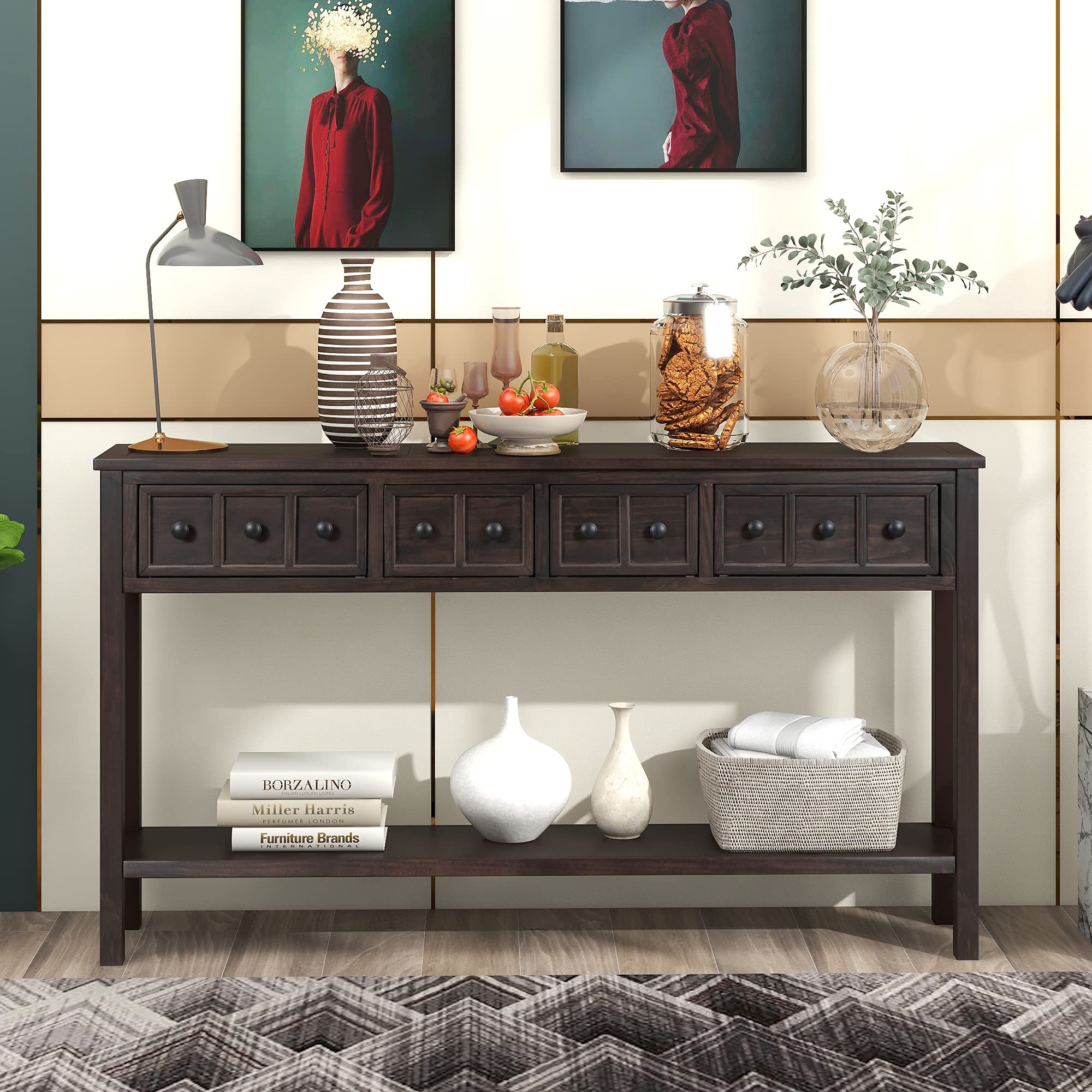 Merax Sofa Table - Long Console Table with Drawers & Shelf, Entryway Hall Table for Living Room, Bedroom, Office - Easy Assembly Home Furniture