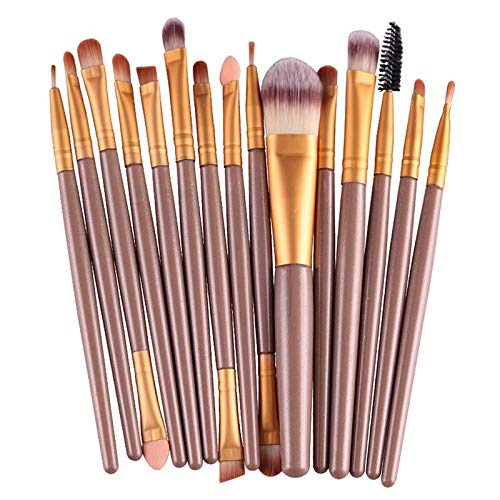 15 Pcs Professional Makeup Brush Set - Synthetic Kabuki Foundation Blending Eye Shadow Brushes for Powder & Liquid Cosmetics (Golden Handle) - Perfect for Daily Makeup, Contouring & Professional Use