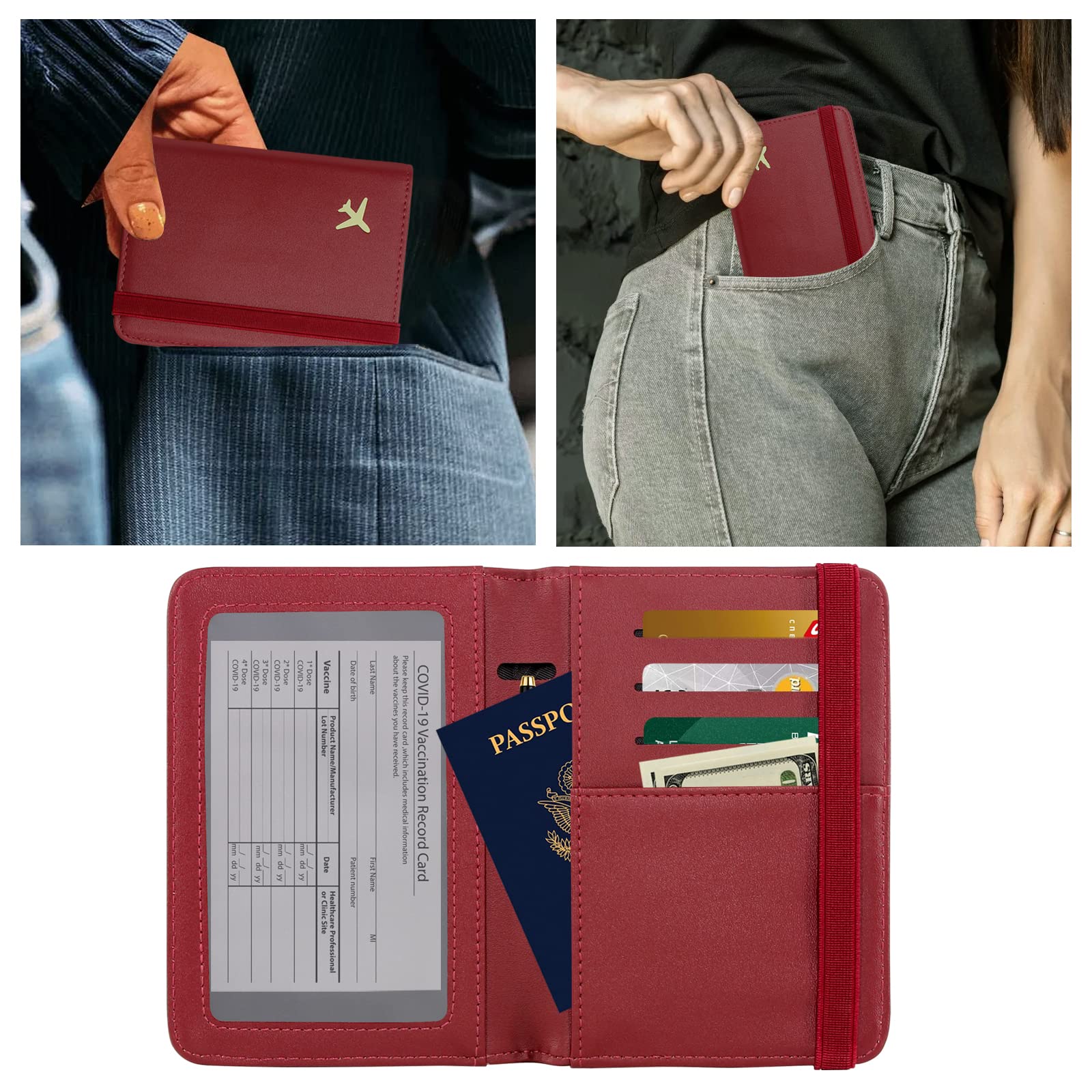 ZOPPEN RFID Blocking Passport Holder Wallet for Women & Men - Travel Document Organizer with Secure Cover Case - Perfect for Airports, Vacations & Business Trips (Wine)